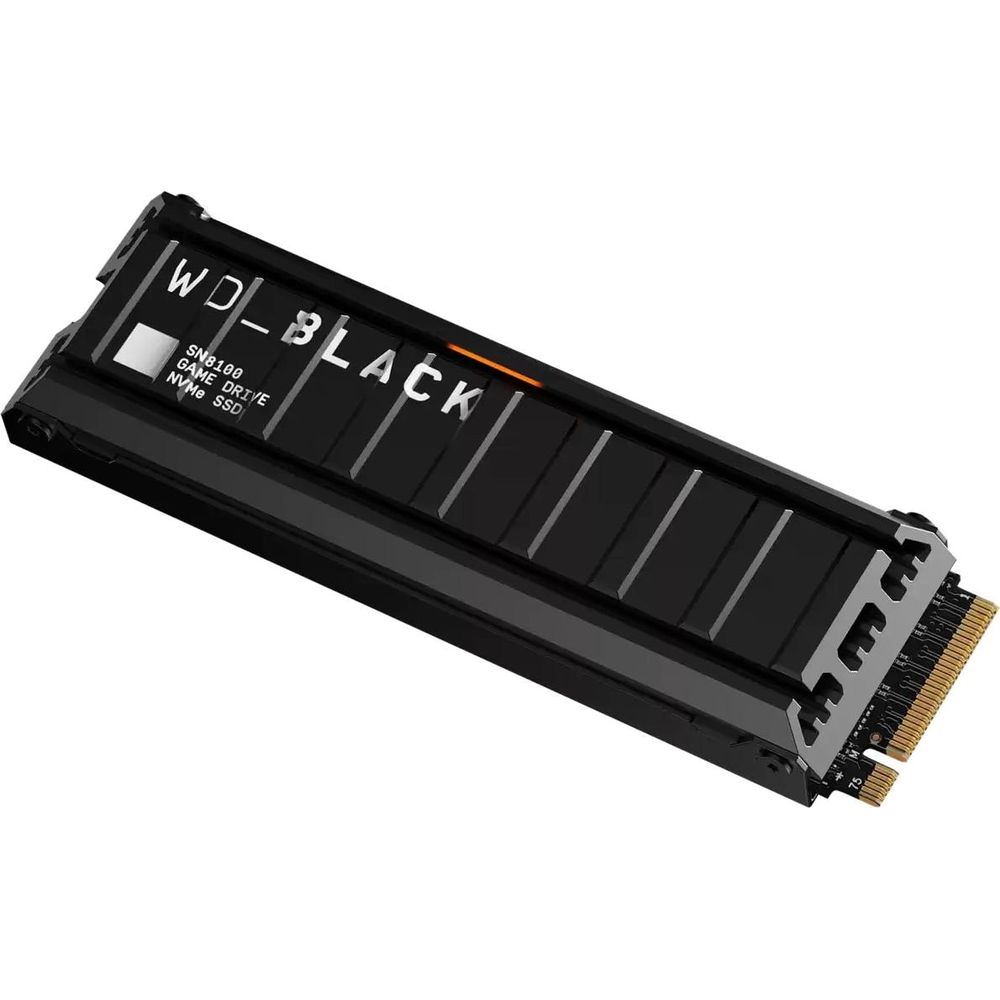 Czarny dysk NVMe SSD WD_BLACK SN8100 z pomarańczowymi akcentami.