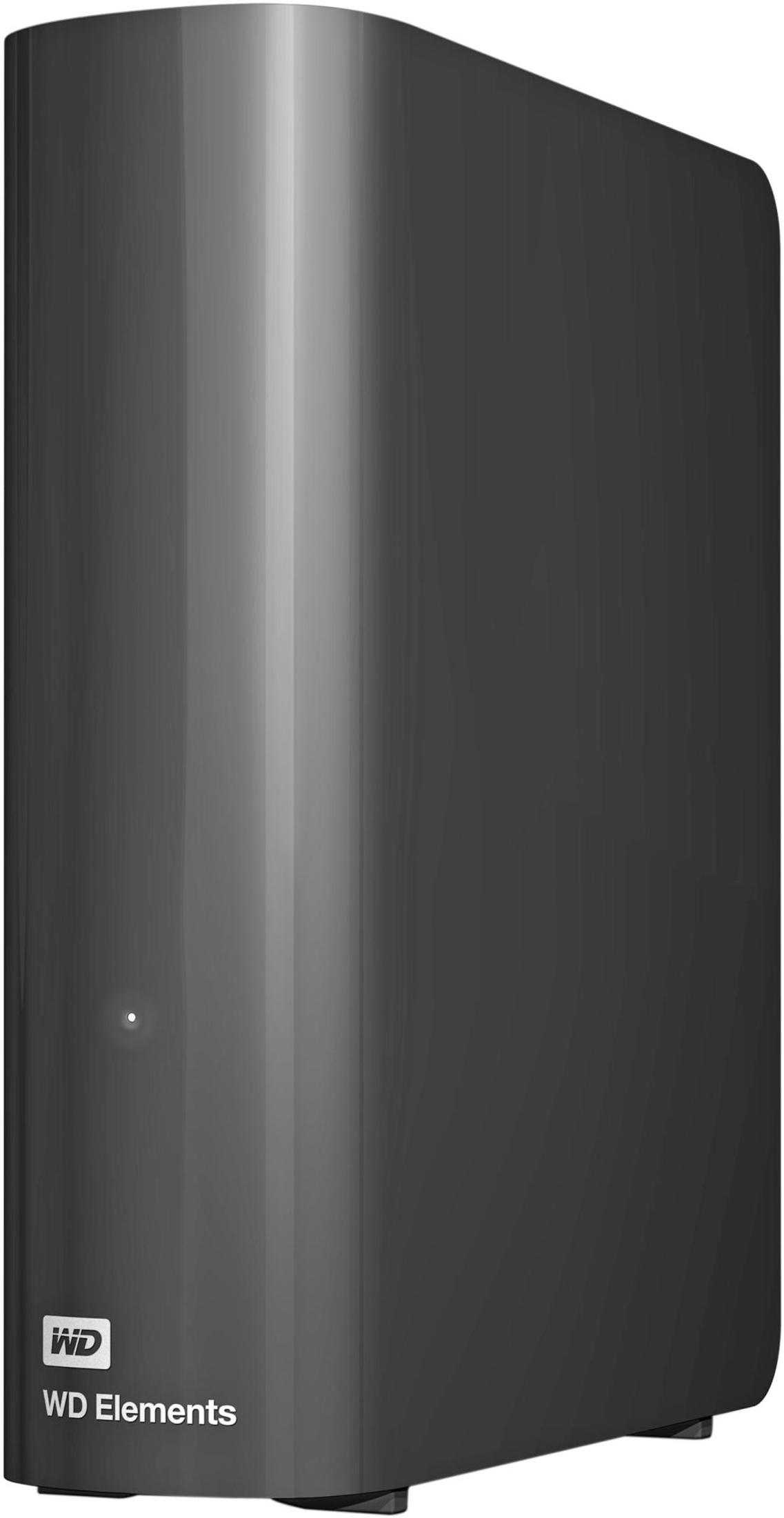 Czarny zewnętrzny dysk twardy WD Elements z błyszczącym wykończeniem.