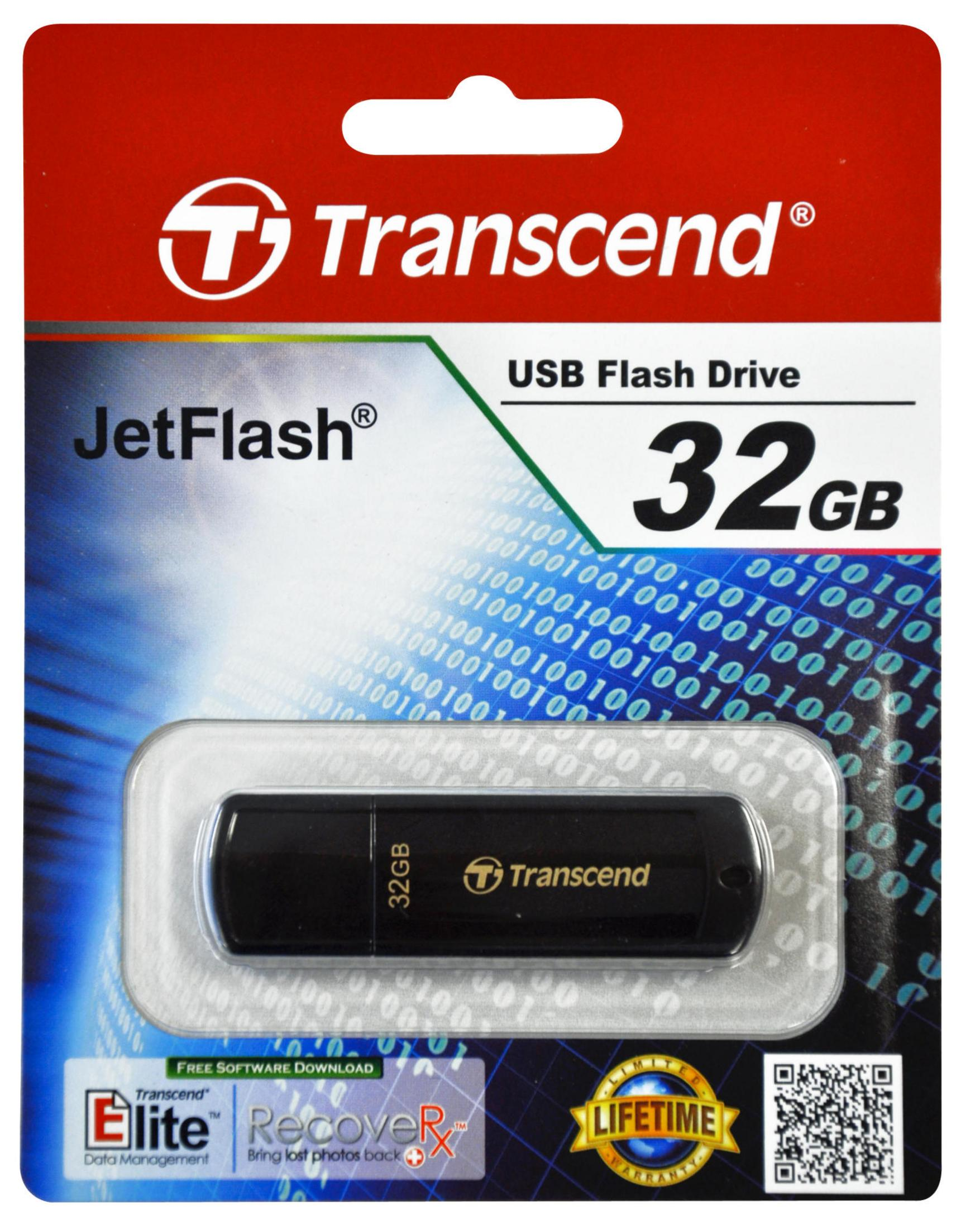 Pamięć USB Transcend JetFlash 32GB w opakowaniu z Elite Data Management i RecoverRx.