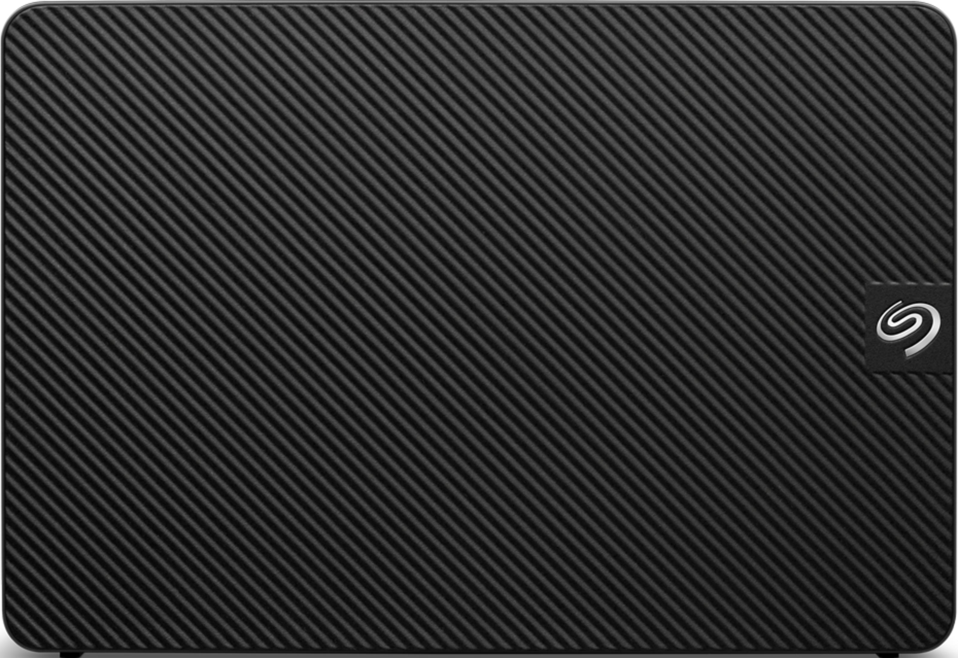 Czarny dysk twardy z rowkowaną powierzchnią i logo Seagate.