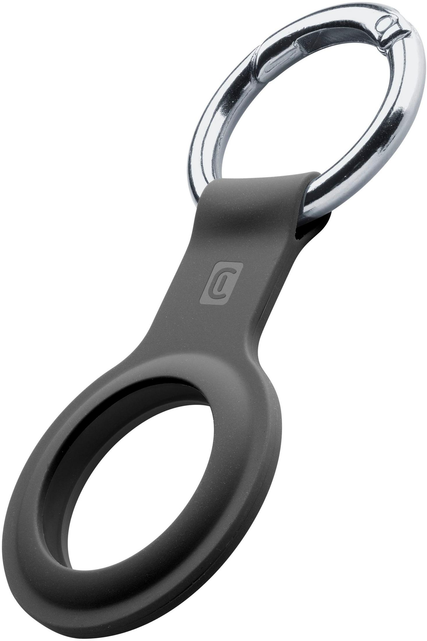 Szary silikonowy pierścień ze srebrnym karabińczykiem.