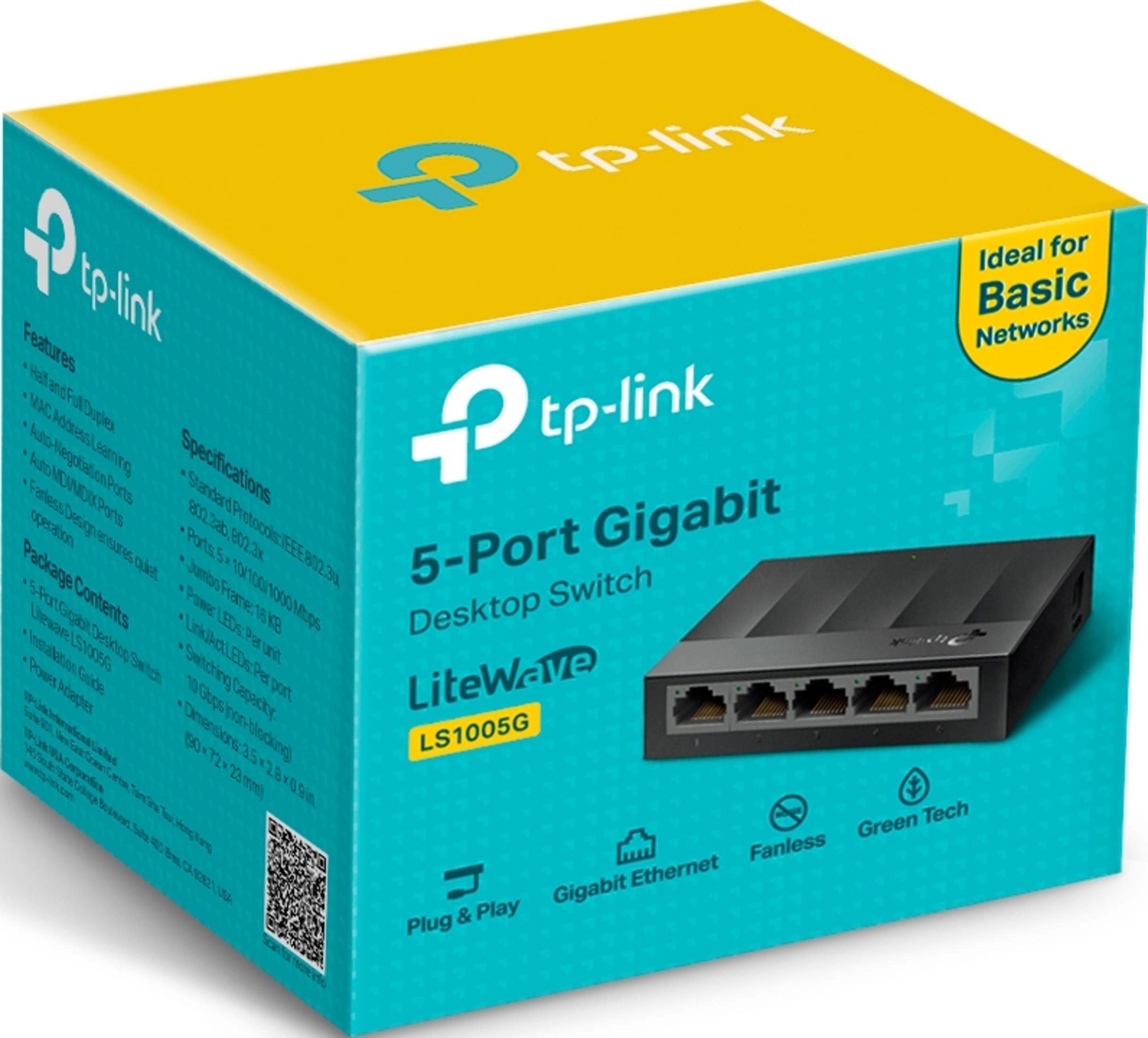 TP-Link 5-portowy przełącznik Gigabit do montażu na biurku z 5 portami Ethernet, idealny do sieci podstawowych.