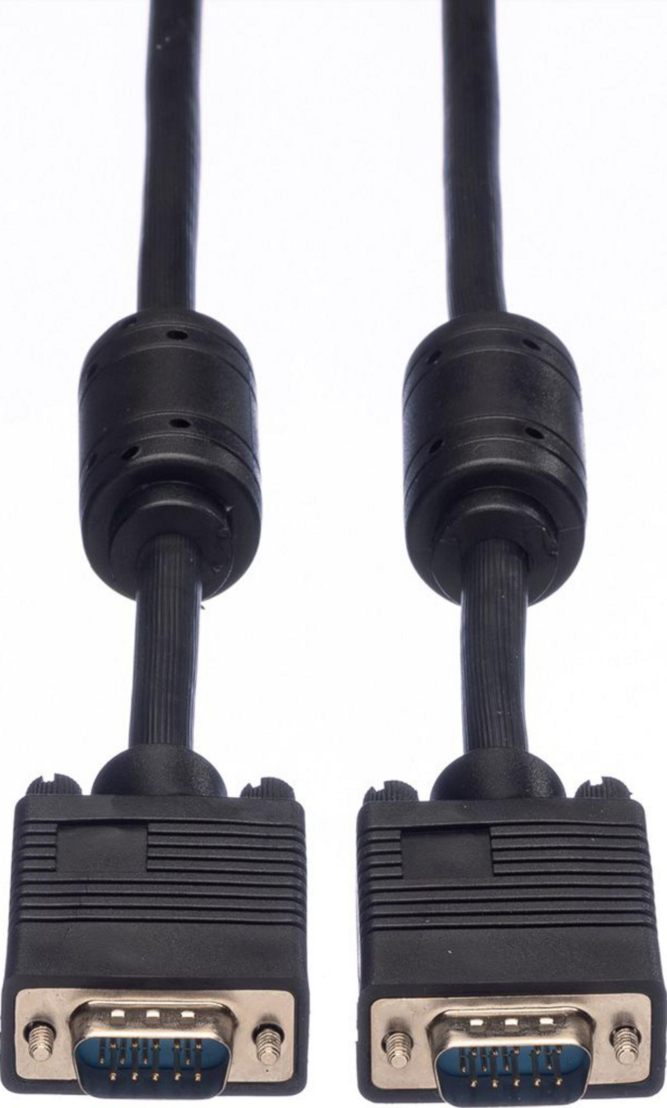 Deux câbles VGA noirs avec connecteurs bleus et vis.
