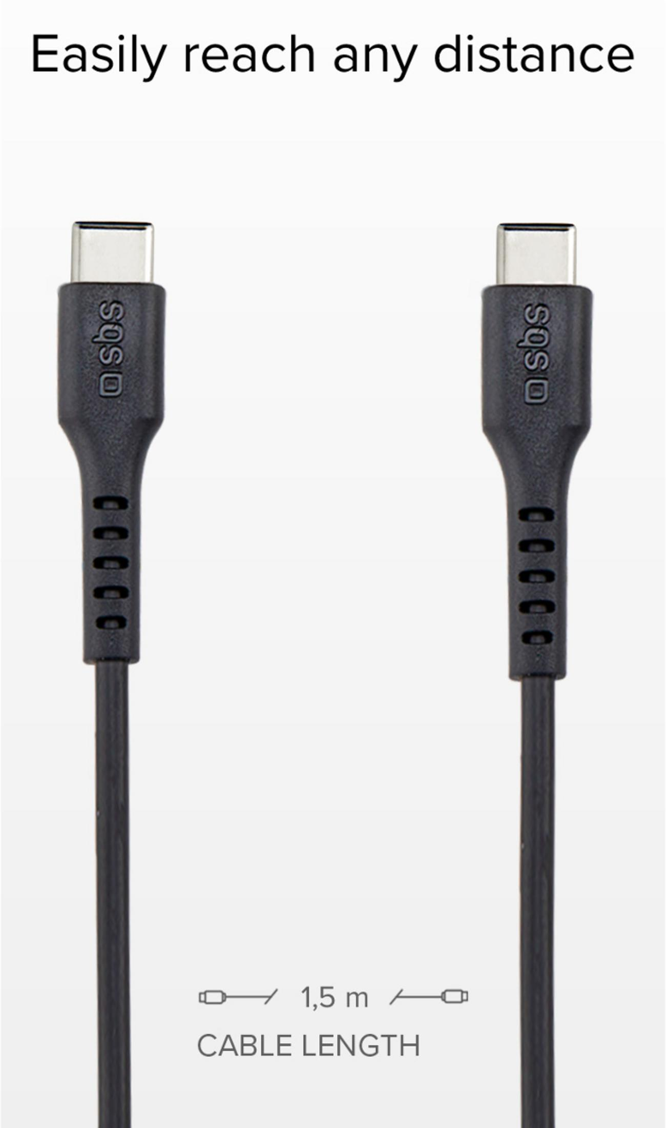Due cavi USB-C neri con logo SBS, lunghezza 1,5 m.