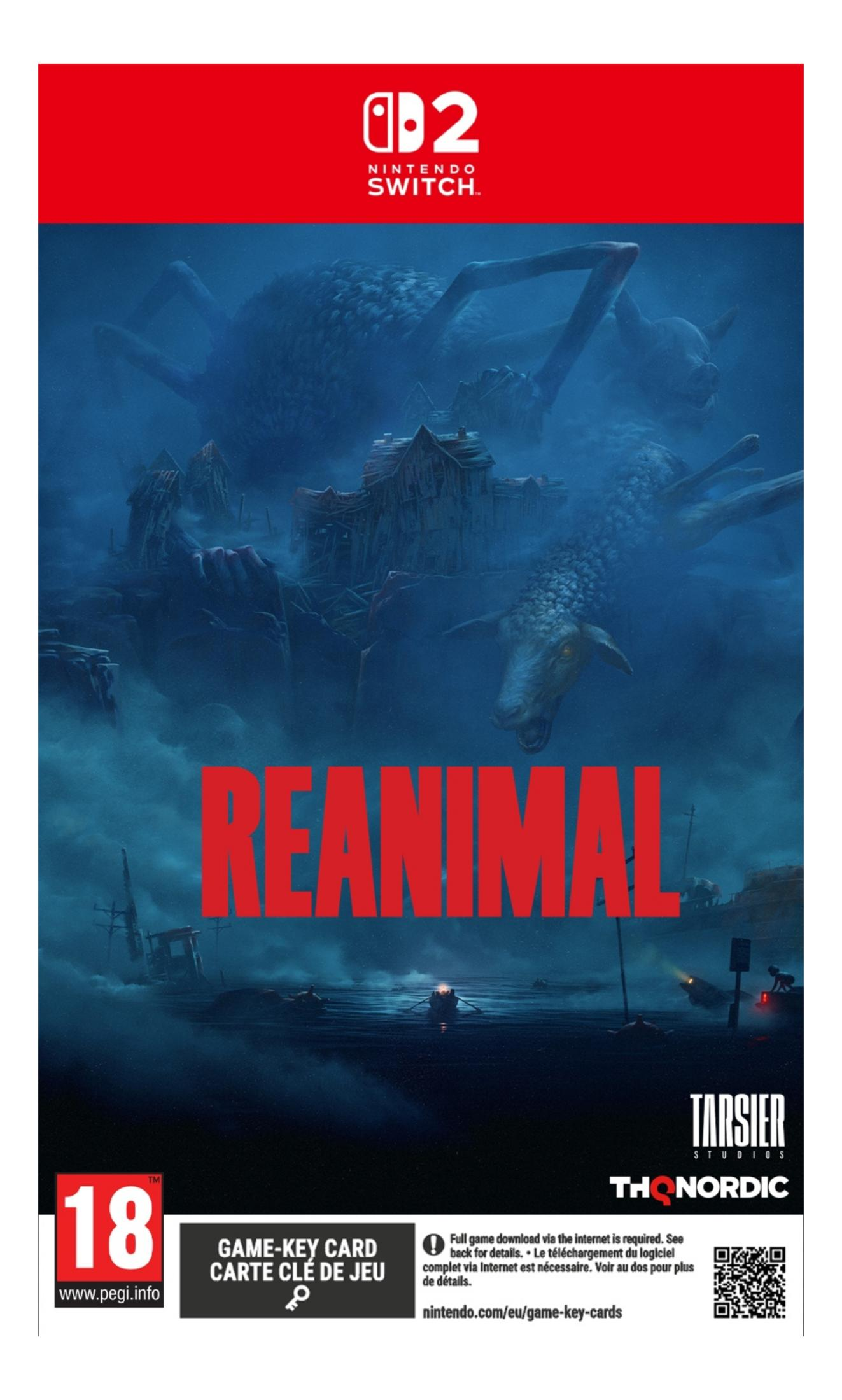La copertina mostra un'enorme creatura simile a un ragno su un paesaggio inquietante con il titolo REANIMAL.