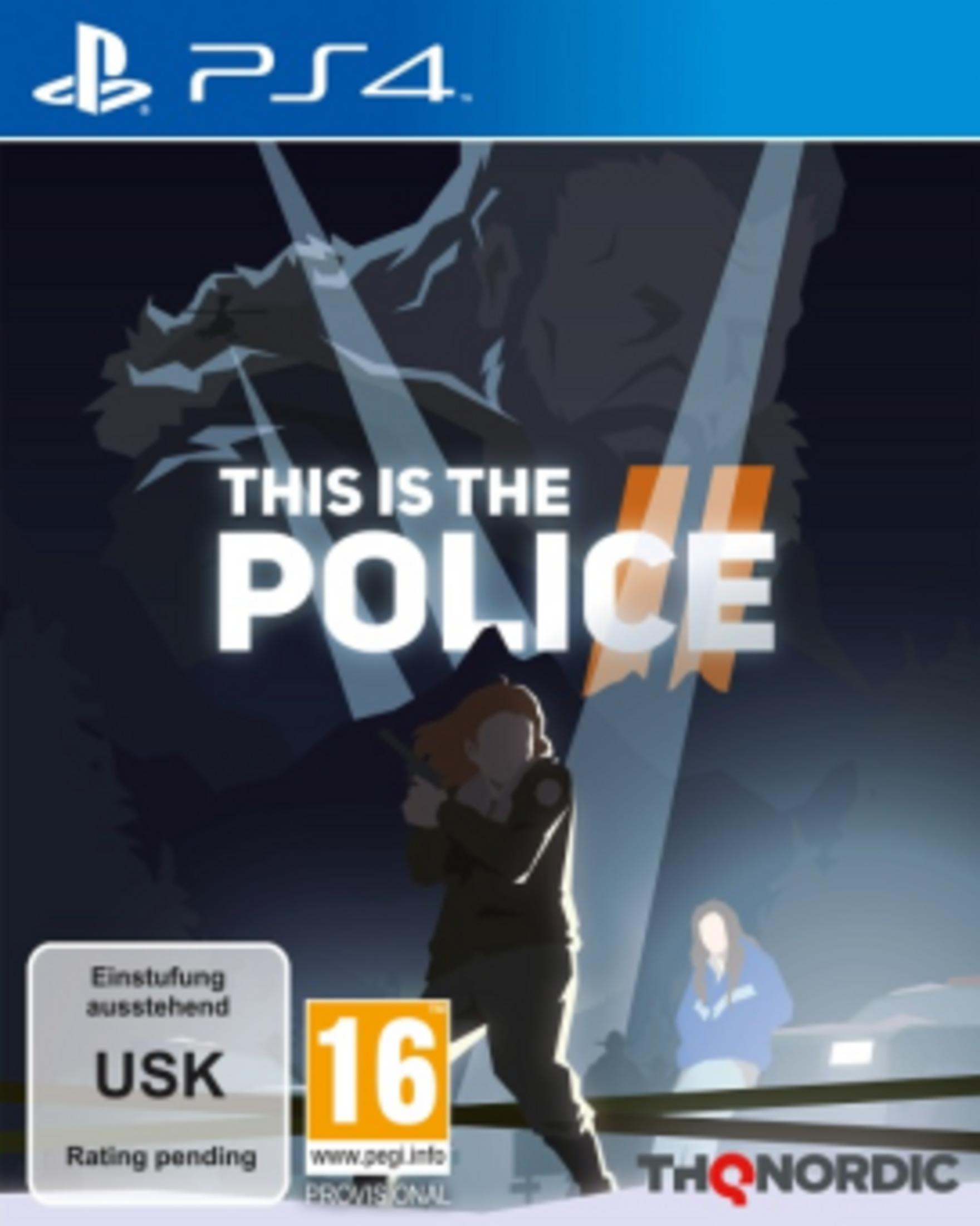 Copertina gioco PS4 con poliziotta che tiene una pistola. Testo "This is the Police".