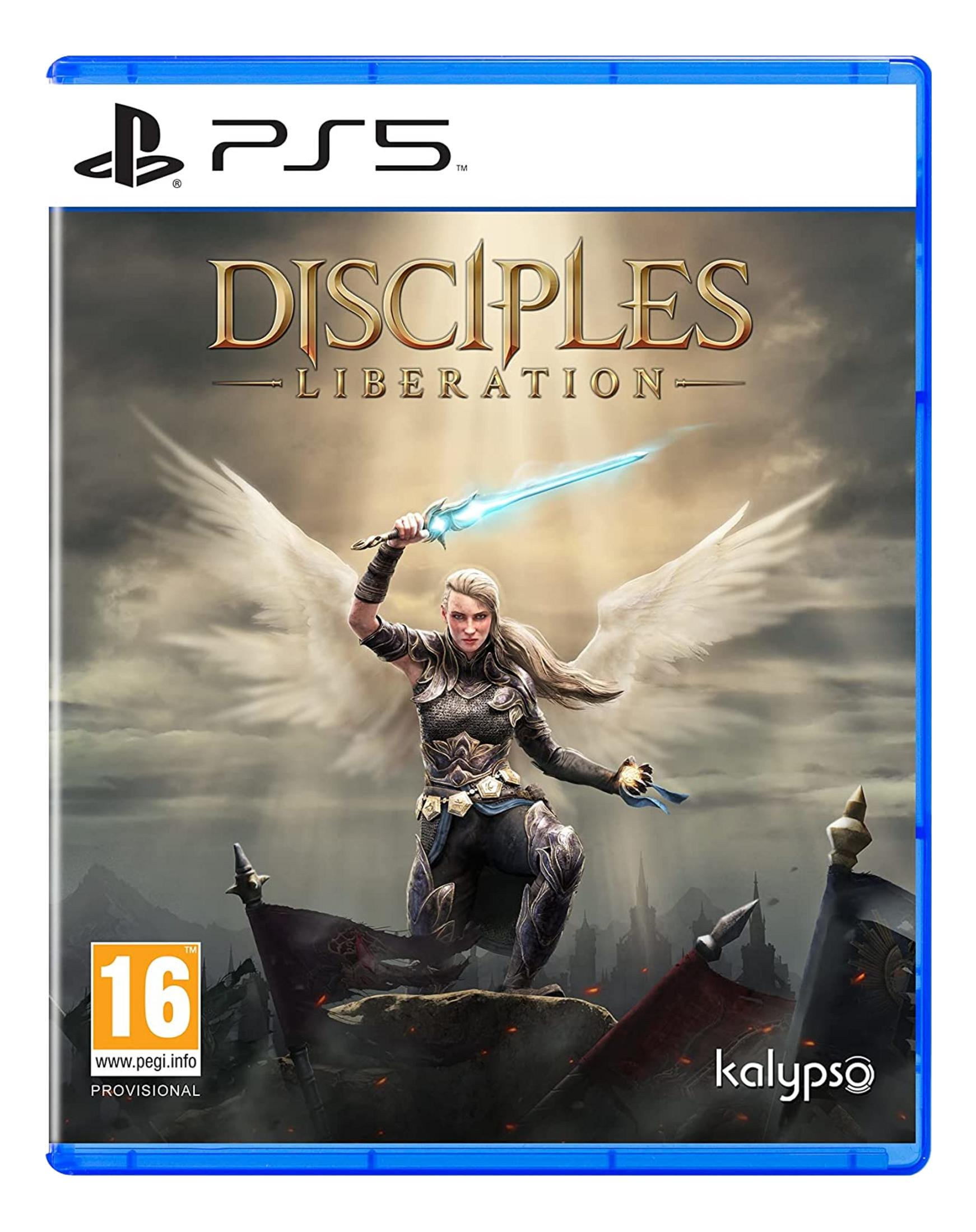 Uskrzydlona wojowniczka z lśniącym mieczem na tle dramatycznego, pochmurnego nieba.