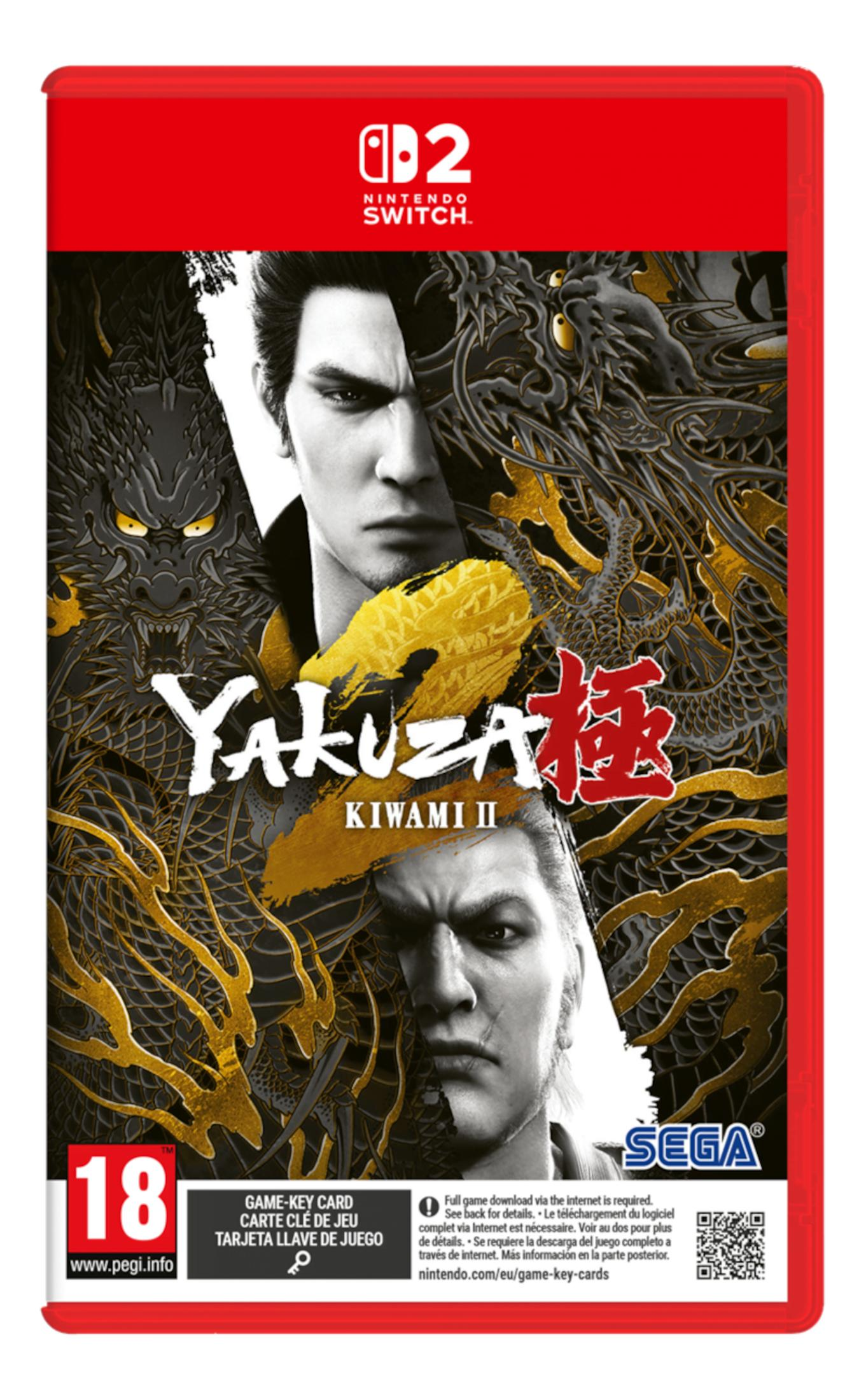 Copertina Yakuza Kiwami II Nintendo Switch con draghi e ritratti.