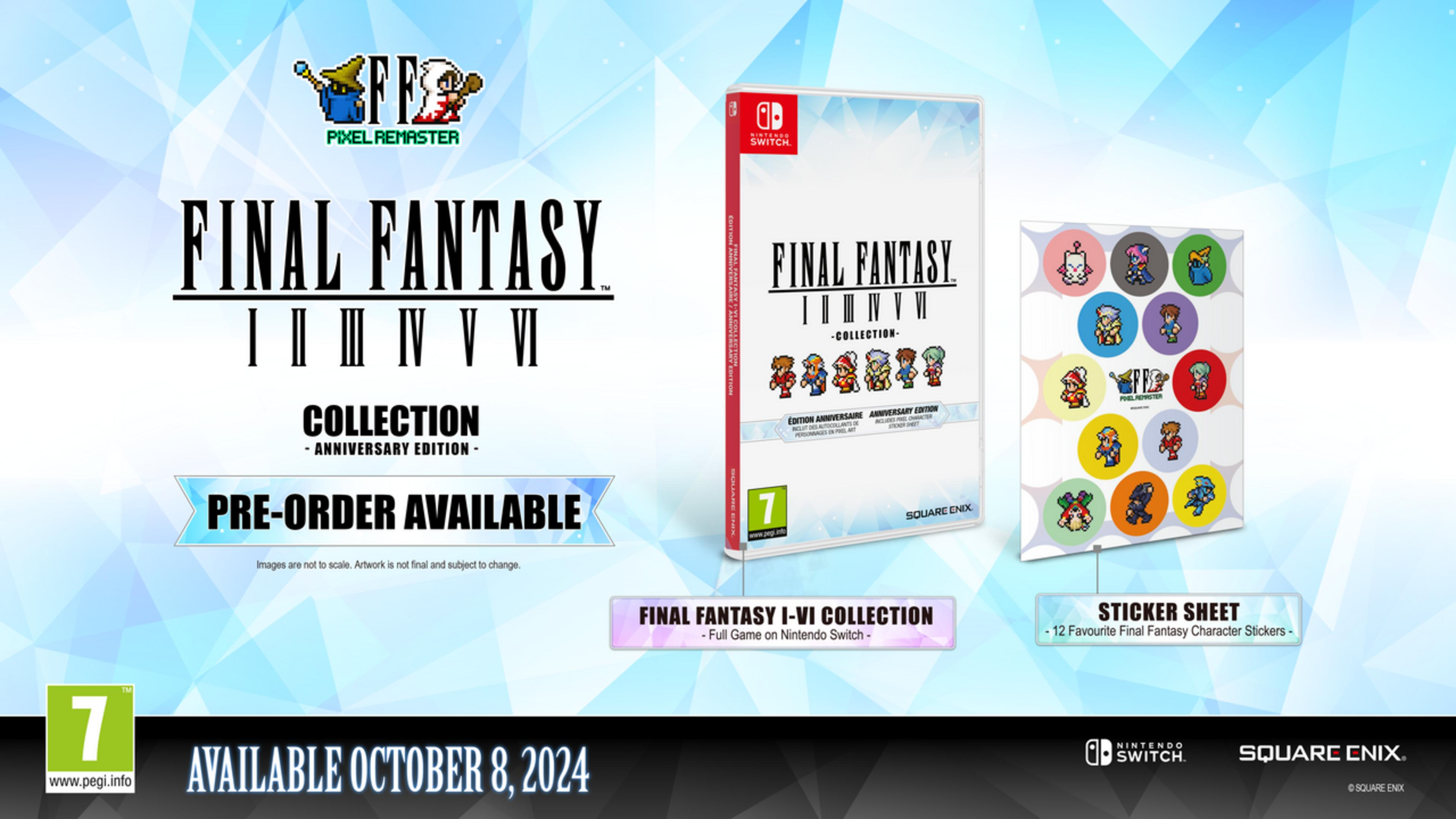 Kolekcja Final Fantasy I-VI na Nintendo Switch, zawiera naklejki. Premiera 8 paź 2024.