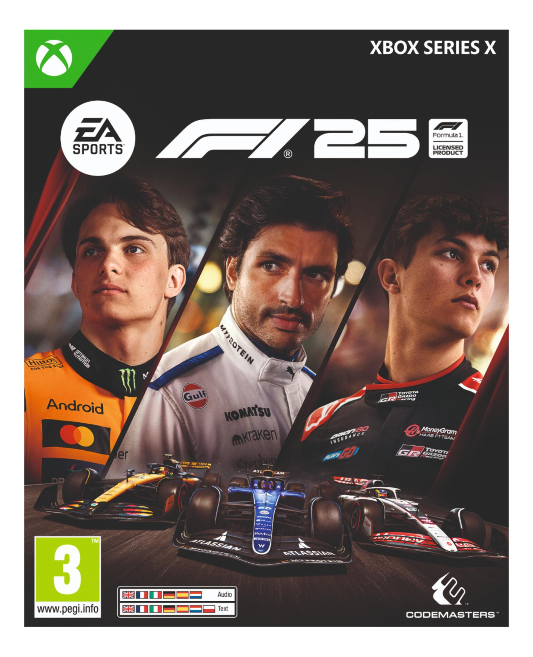 Okładka F1 23 z trzema kierowcami i samochodami F1.