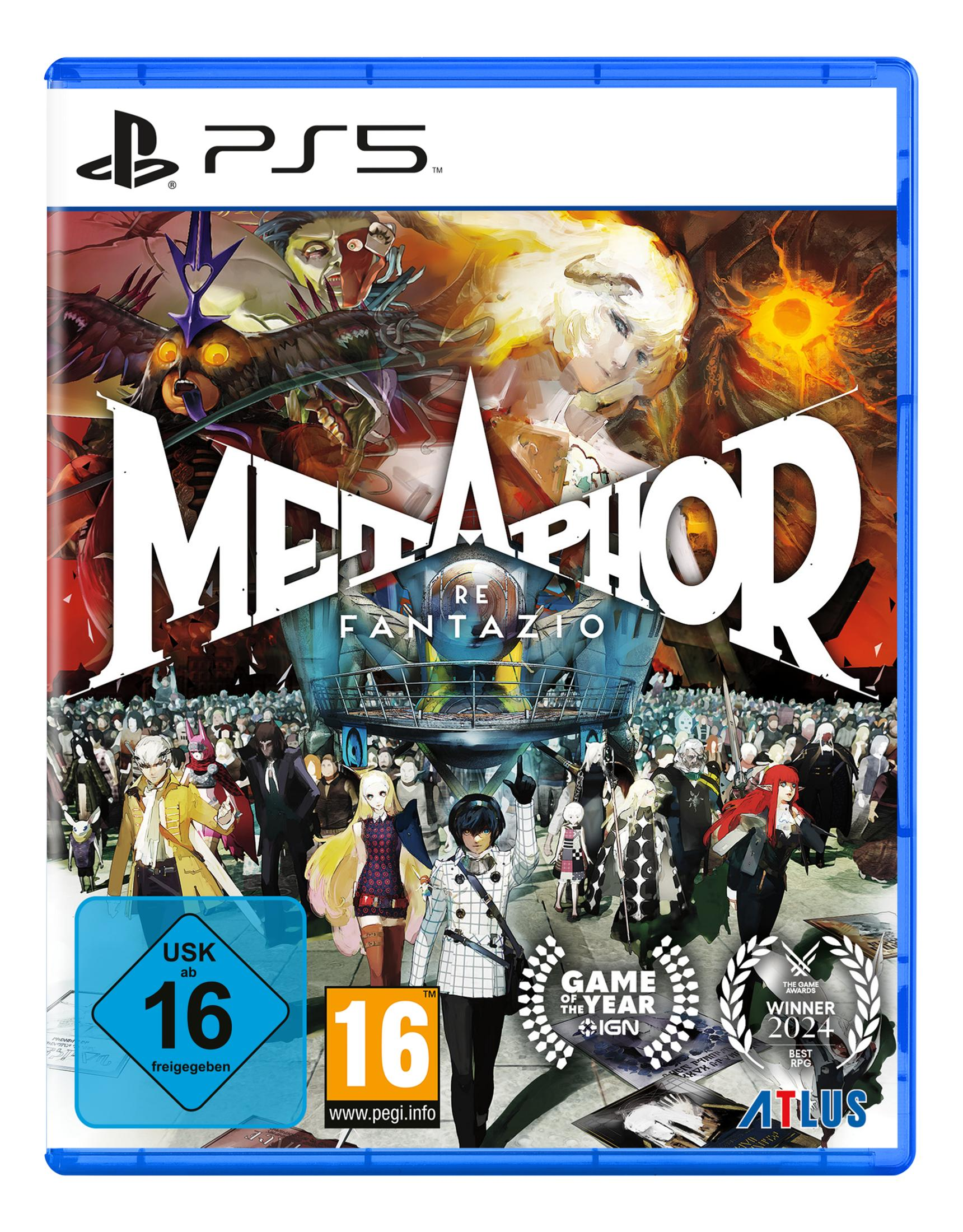 Copertina PS5 Metaphor: Re Fantazio, con personaggi e premi.