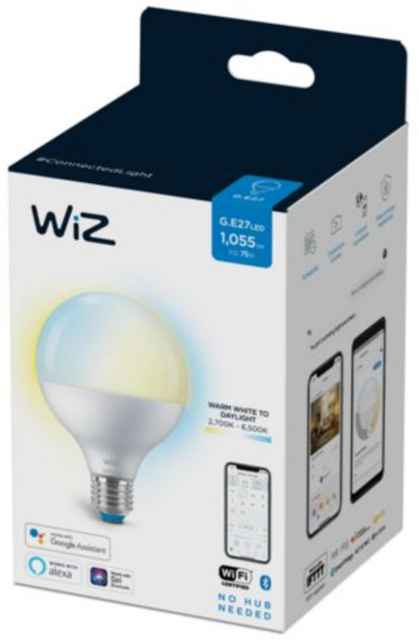 Confezione lampadina LED Wiz con sfumatura da giallo a blu.