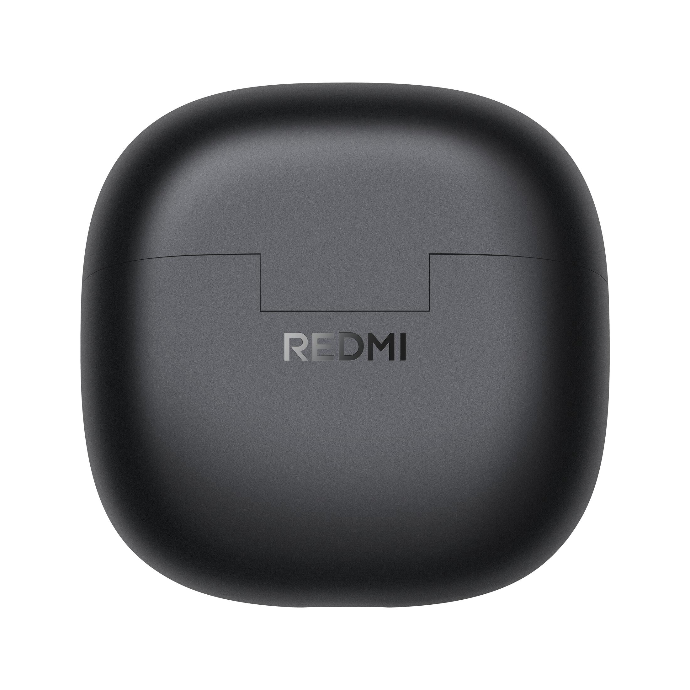 Zwarte oplaadcase voor oordopjes met "REDMI" logo.