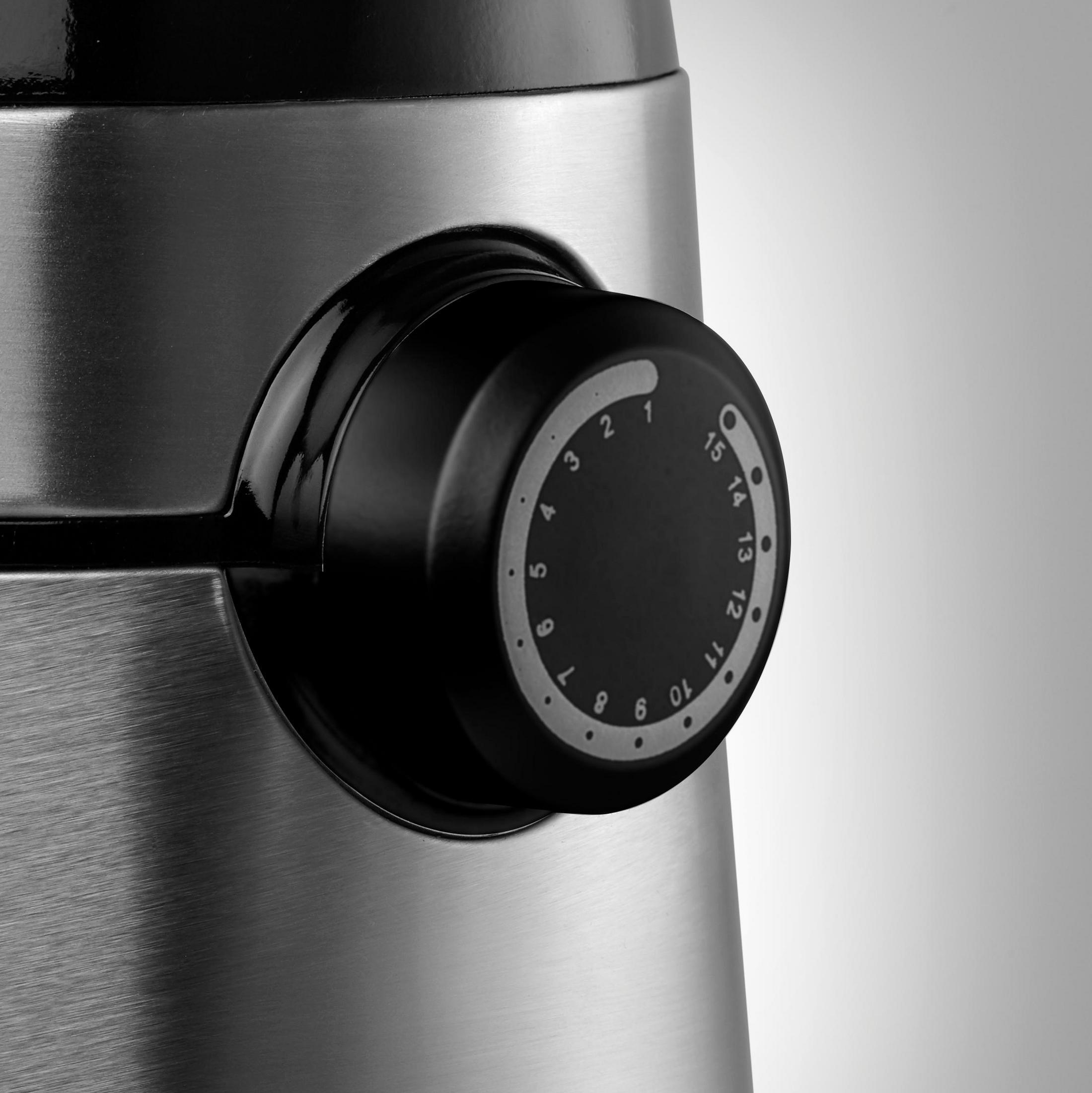 Zbliżenie czarnego pokrętła z numerami od 1 do 15 na metalowej obudowie.