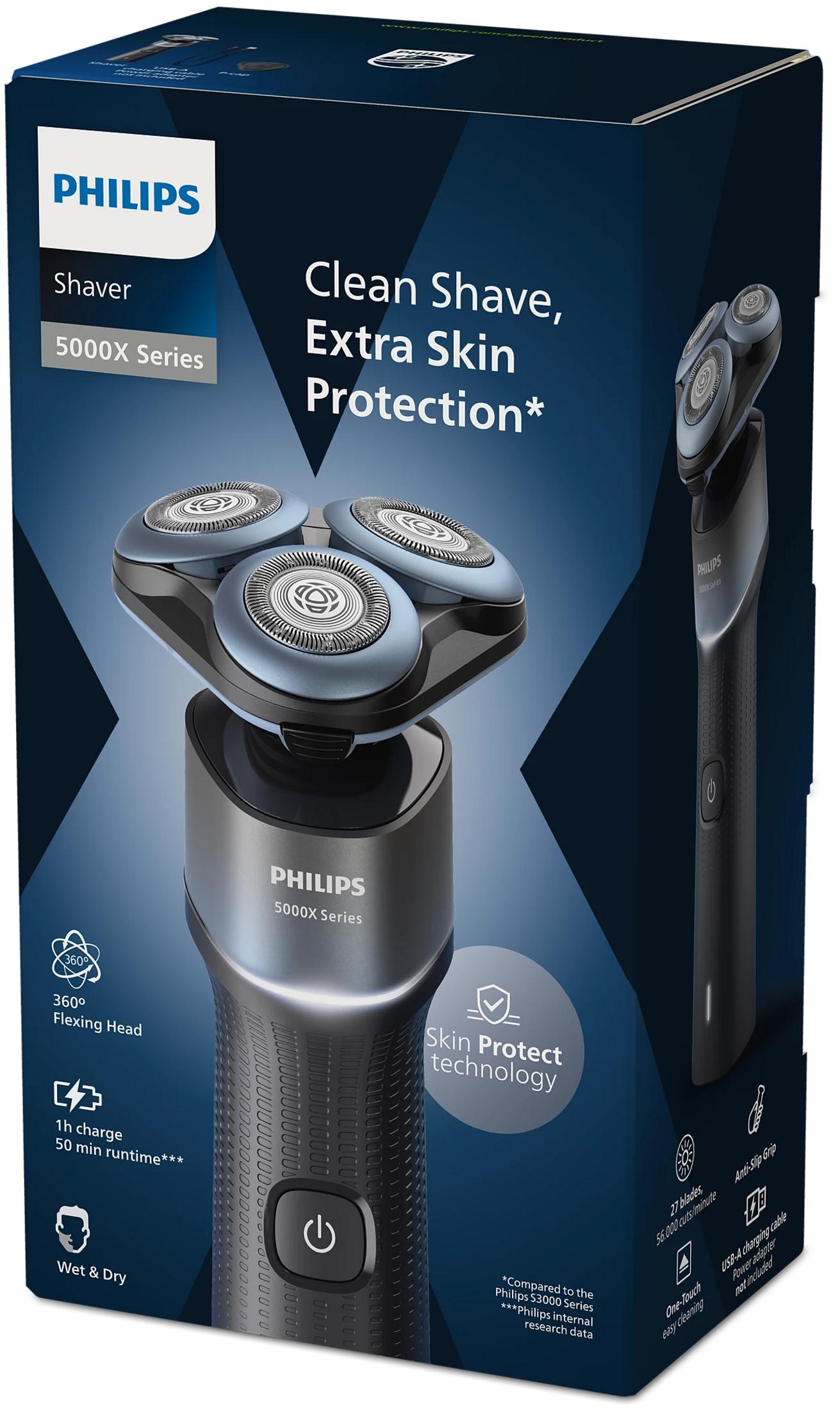 Philips 5000X Series shaver with 360° flexing head, 1h charge, 50 min runtime, Wet & Dry.