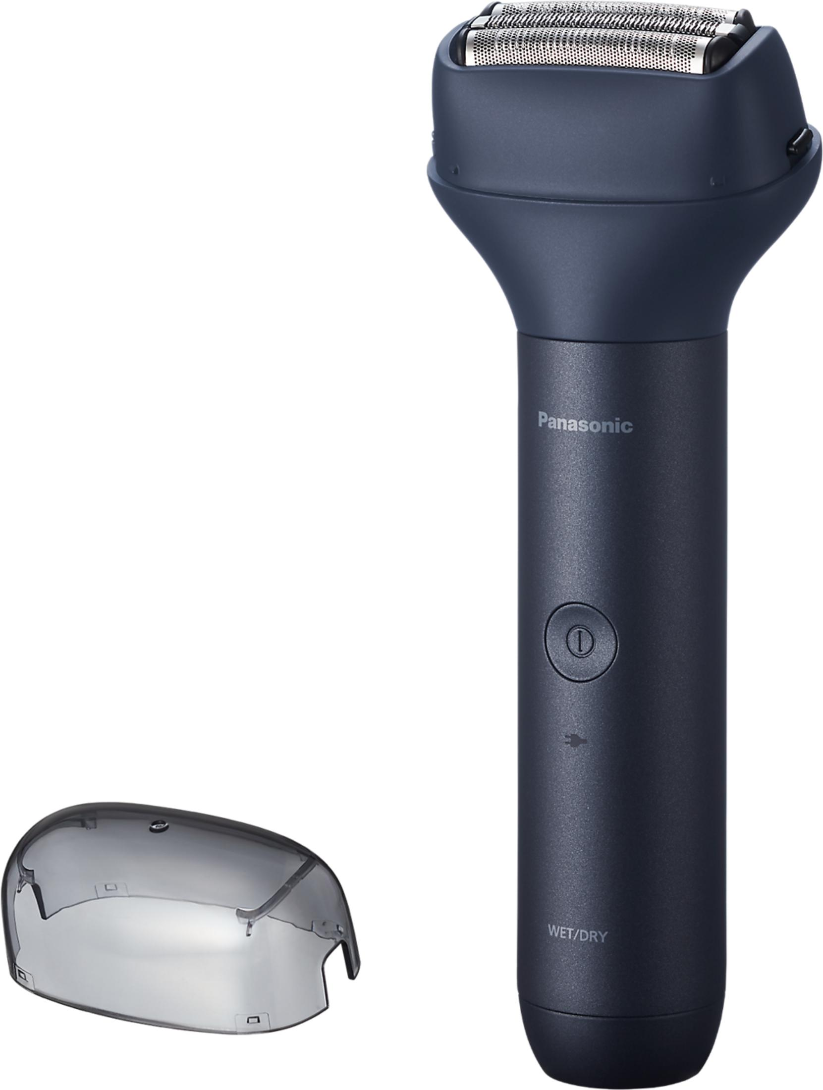 Ciemnoniebieska maszynka do golenia Panasonic z osłoną.
