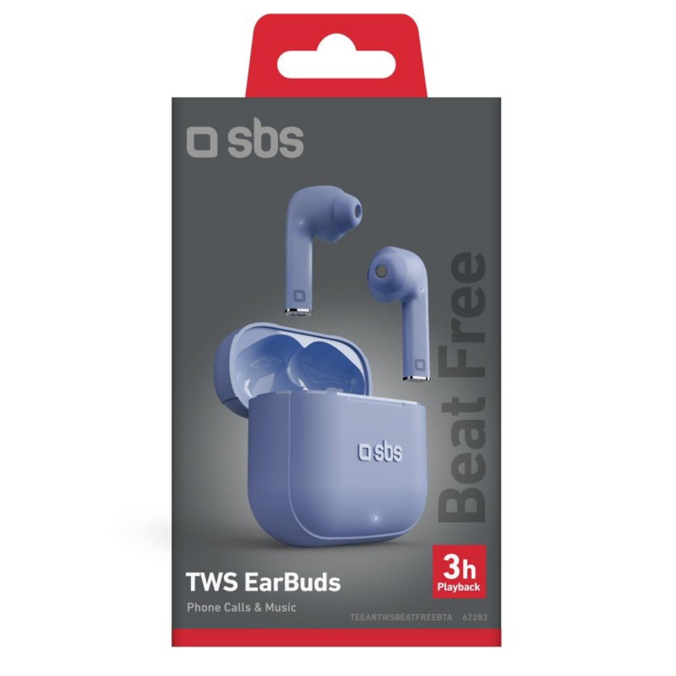 Blaue SBS TWS-Ohrhörer mit Ladebox. 3h Wiedergabe.