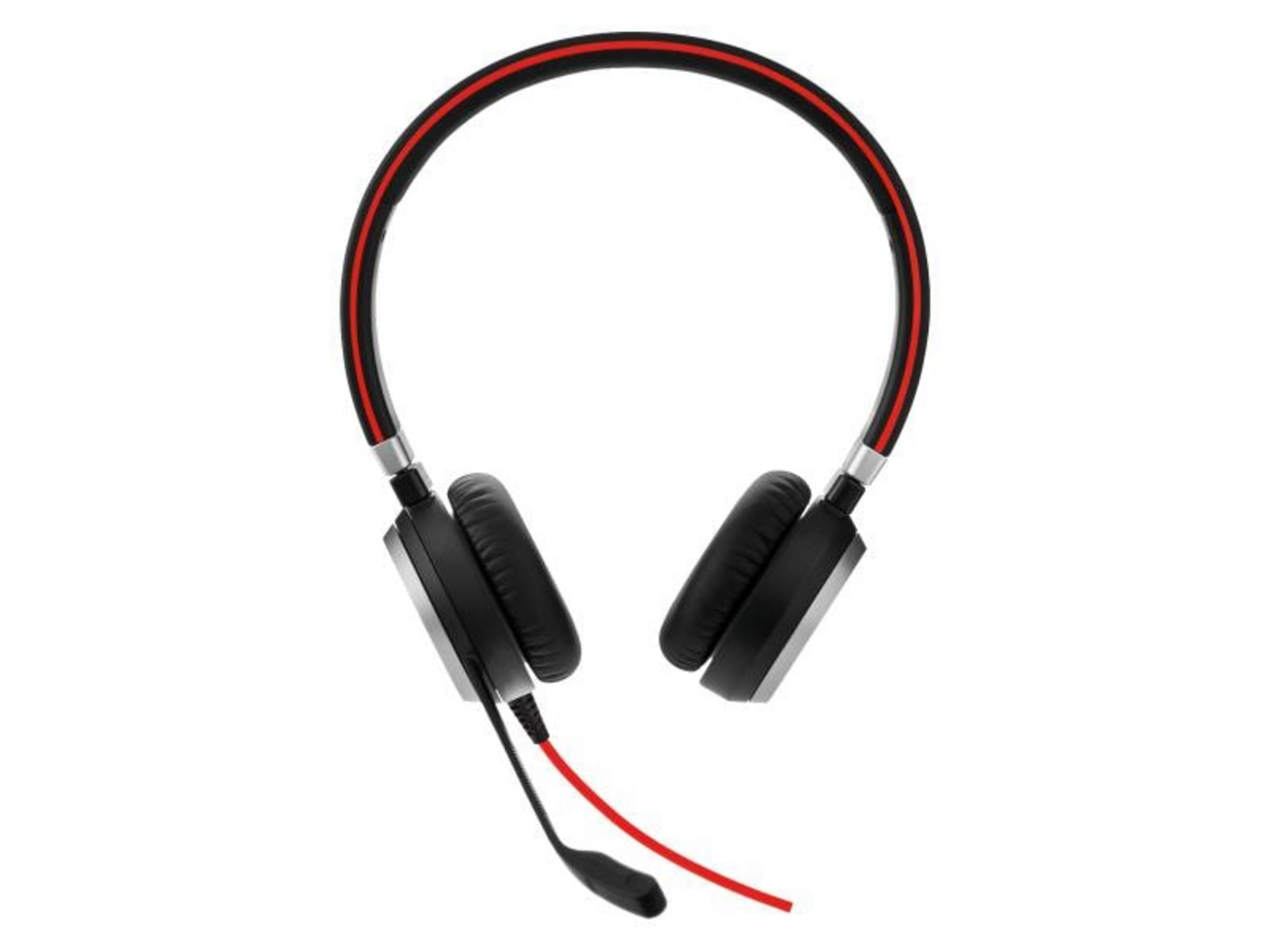 Auriculares negros con rayas rojas y micrófono.