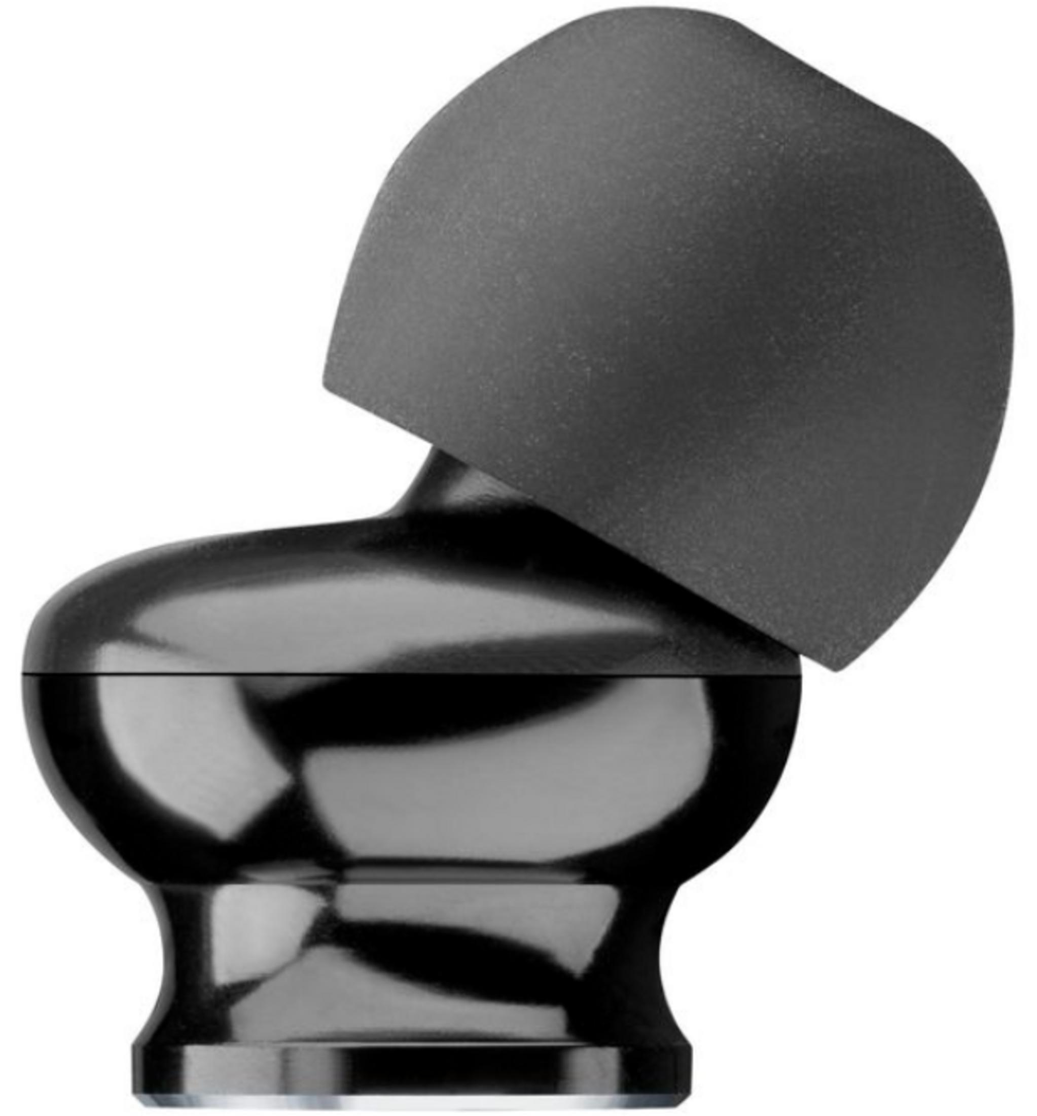 Tapón negro para oído con vástago brillante y punta mate.