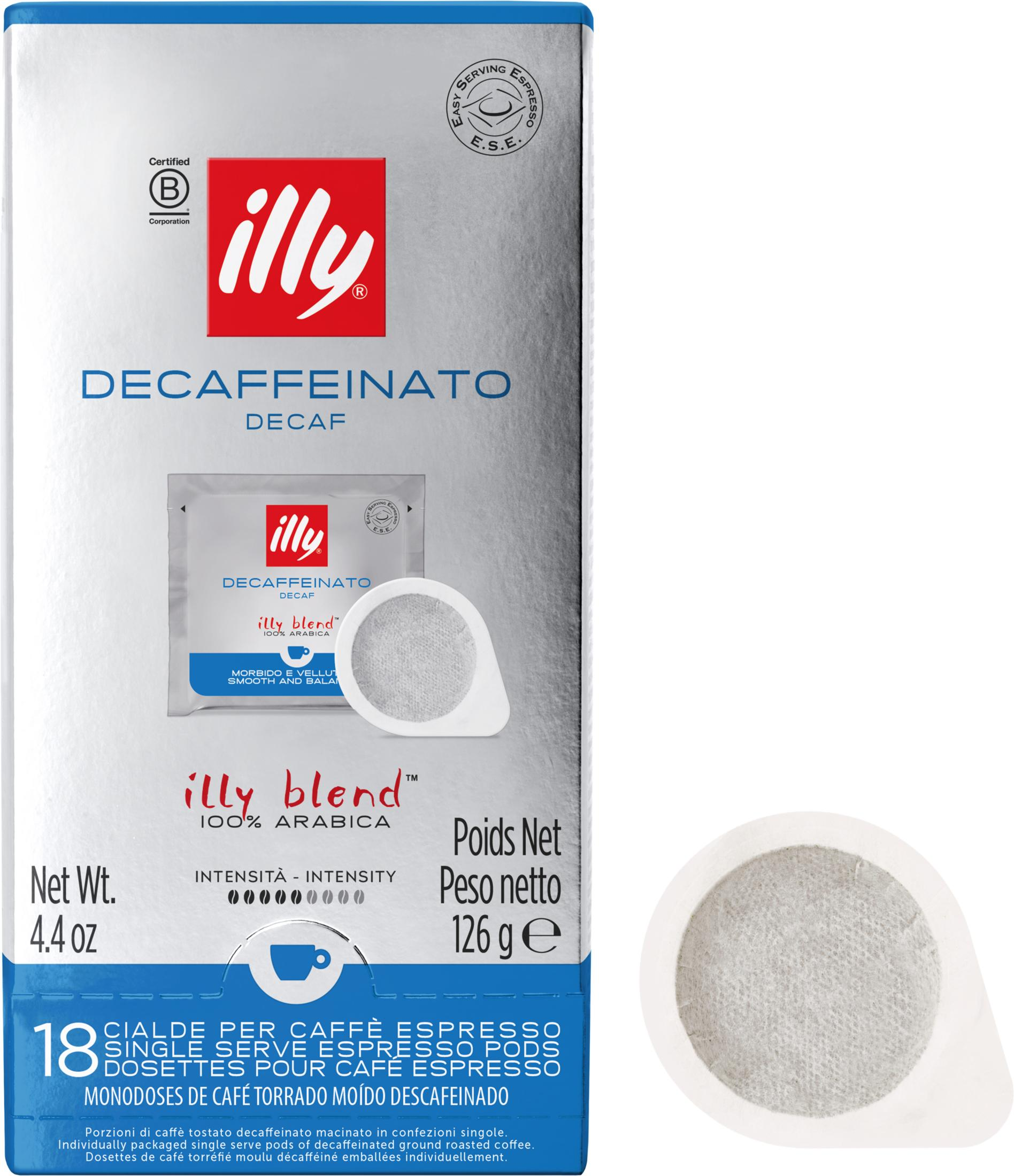 Cialde caffè Illy Decaffeinato Espresso, 18 pz, 100% Arabica, certificato B Corp.