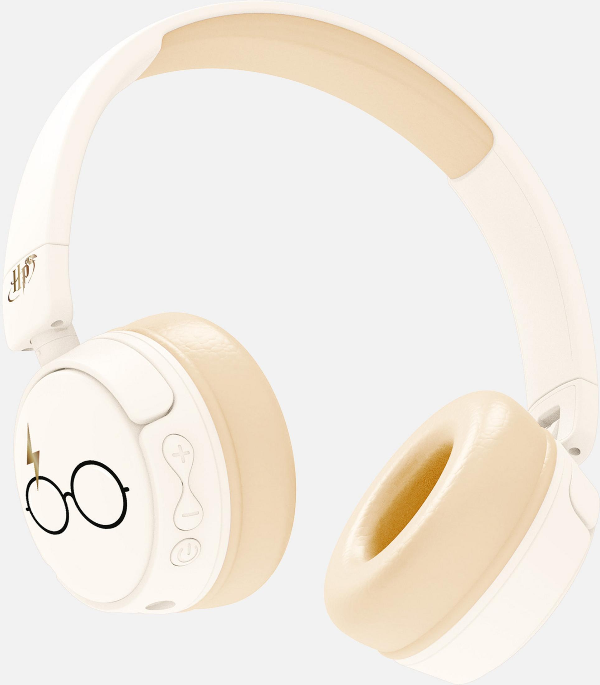 Cuffie bianche con motivo Harry Potter e padiglioni beige.