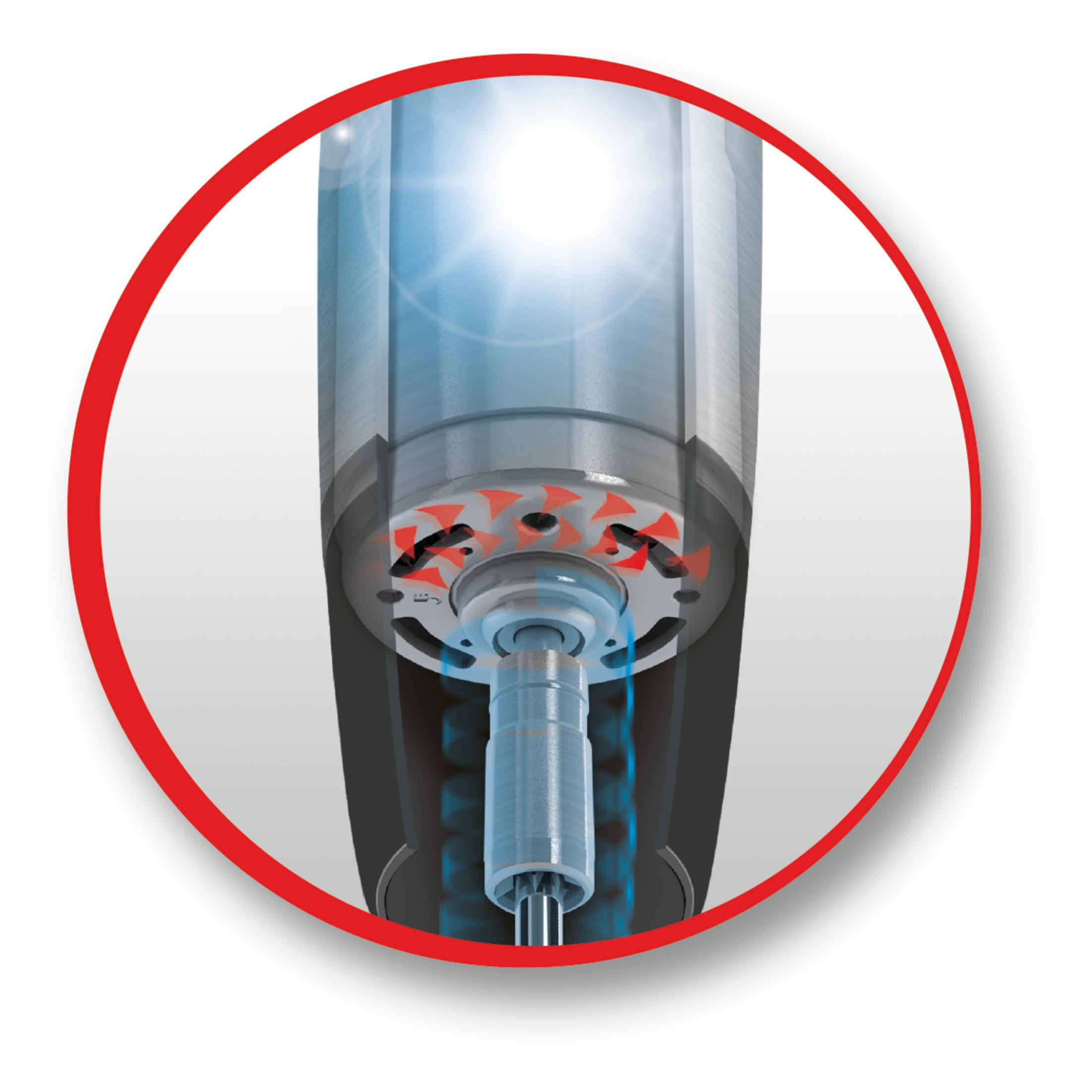 Zbliżenie silnika pokazujące czerwone strzałki wskazujące przepływ powietrza.