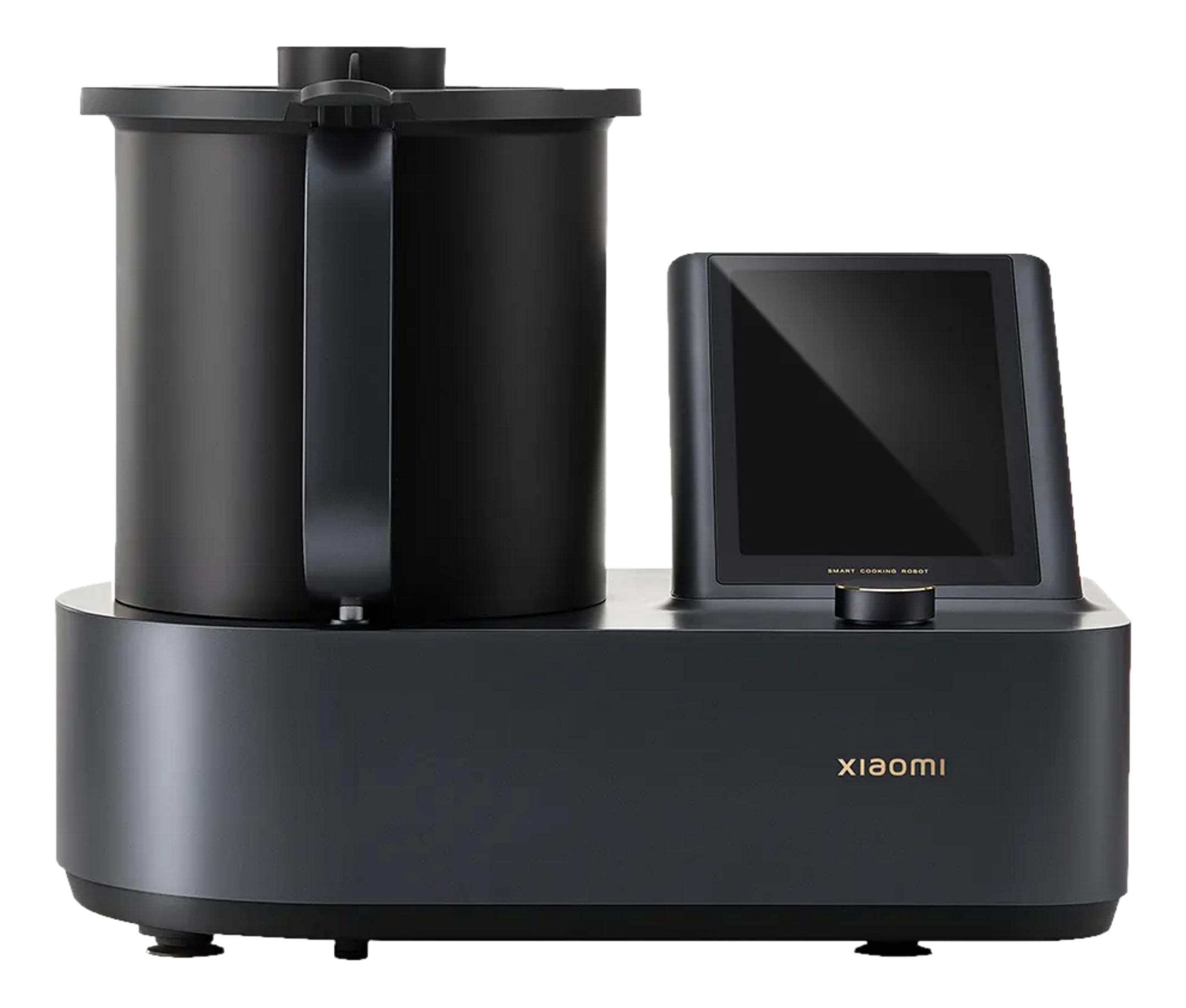 Ein schwarzer Xiaomi Kochroboter mit Touchscreen und Drehregler.
