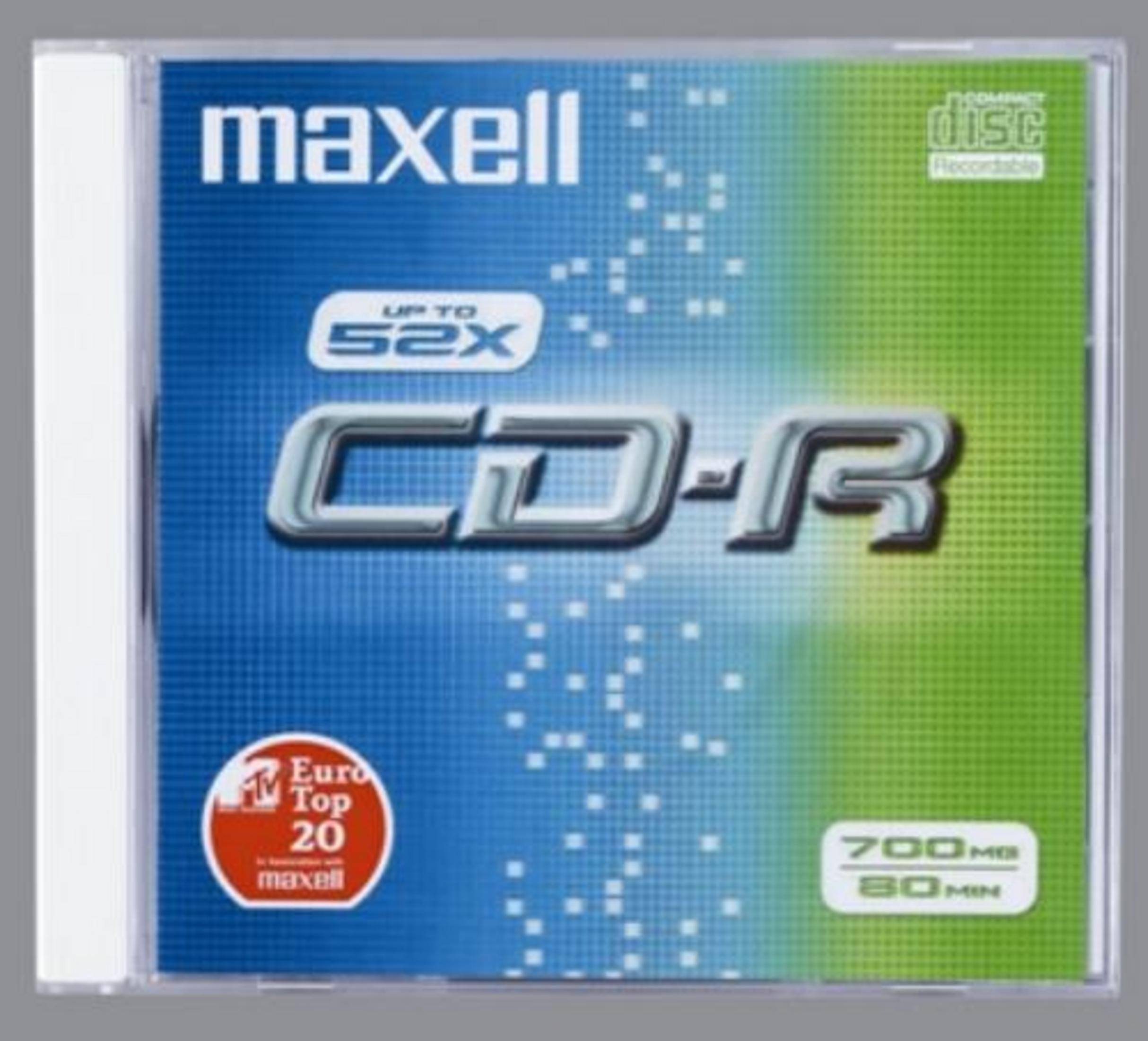 Funda Maxell CD-R con velocidad 52x y capacidad de 700MB.