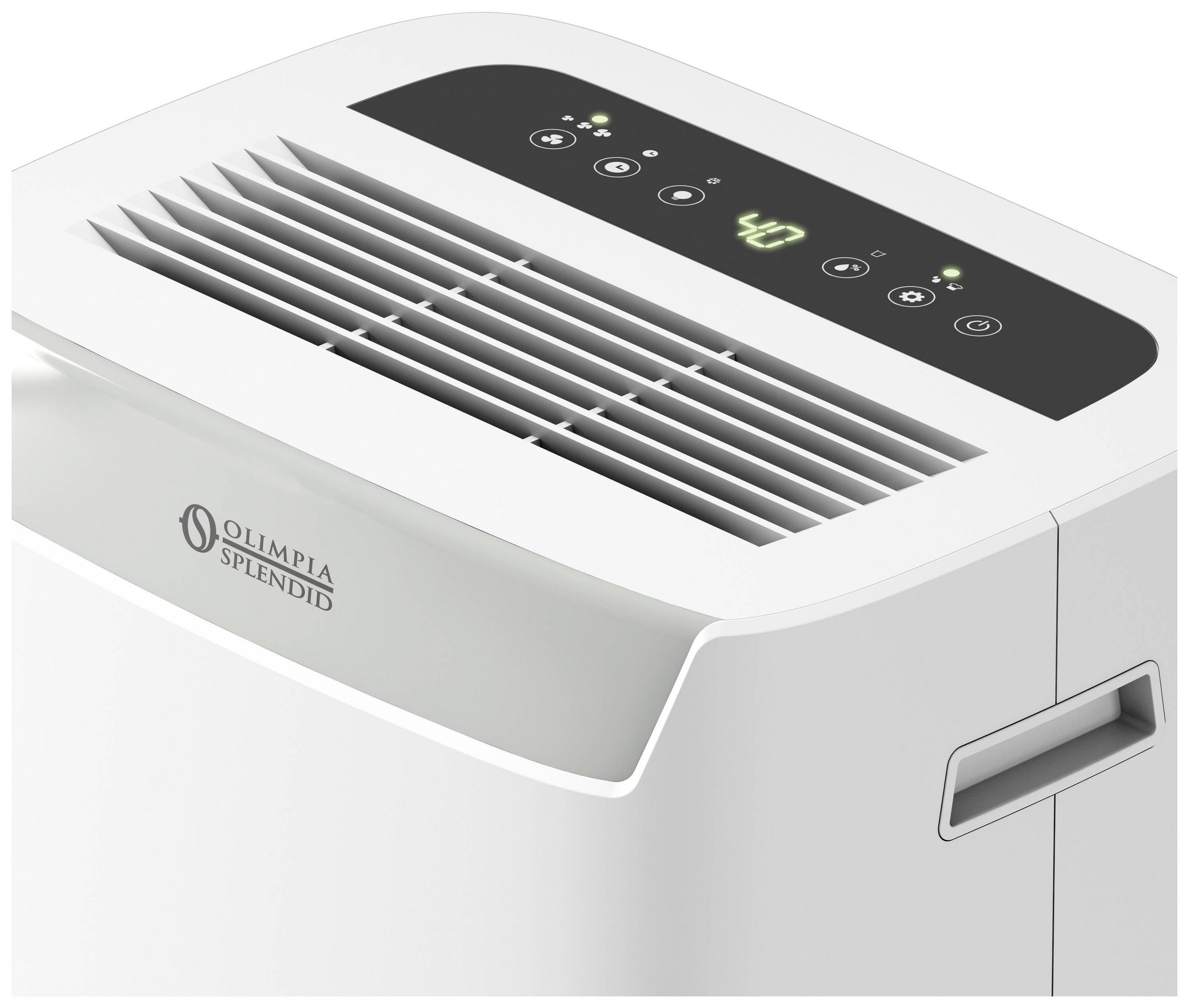 Biały top osuszacza z otworami wentylacyjnymi i cyfrowym wyświetlaczem.