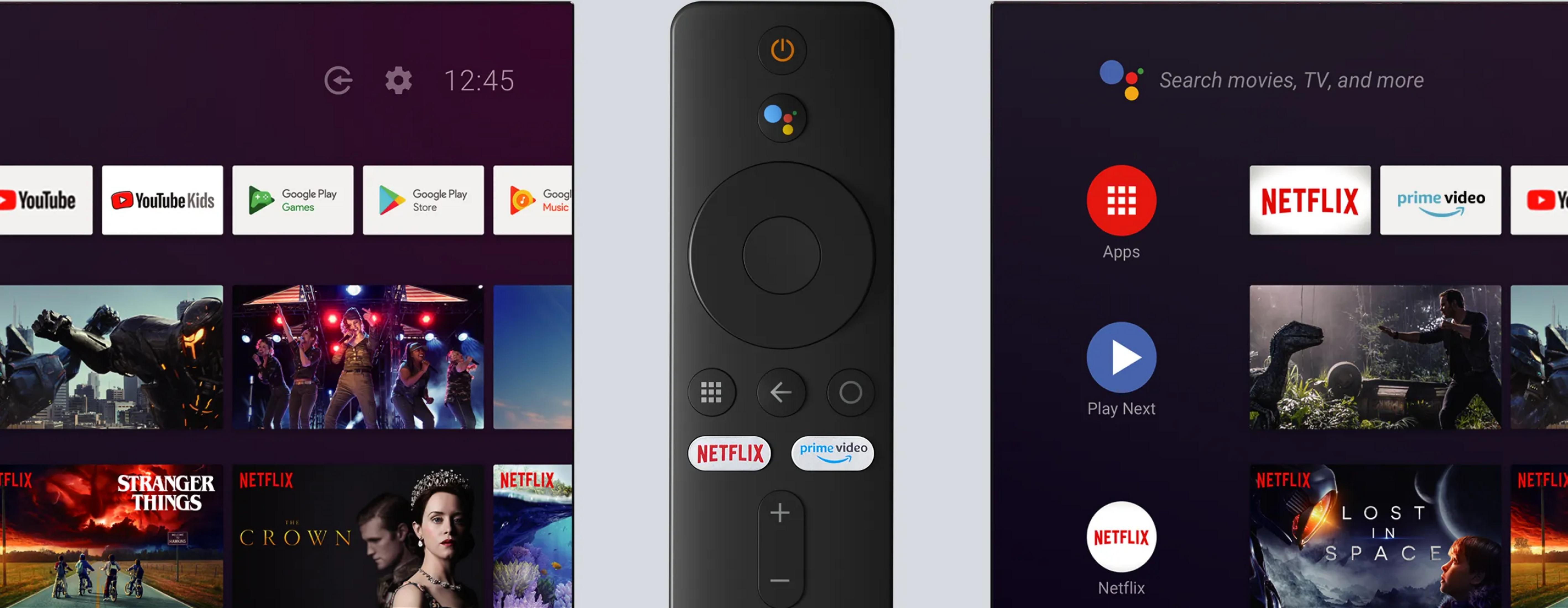 Startbildschirm mit Apps, Filmen und einer Fernbedienung.