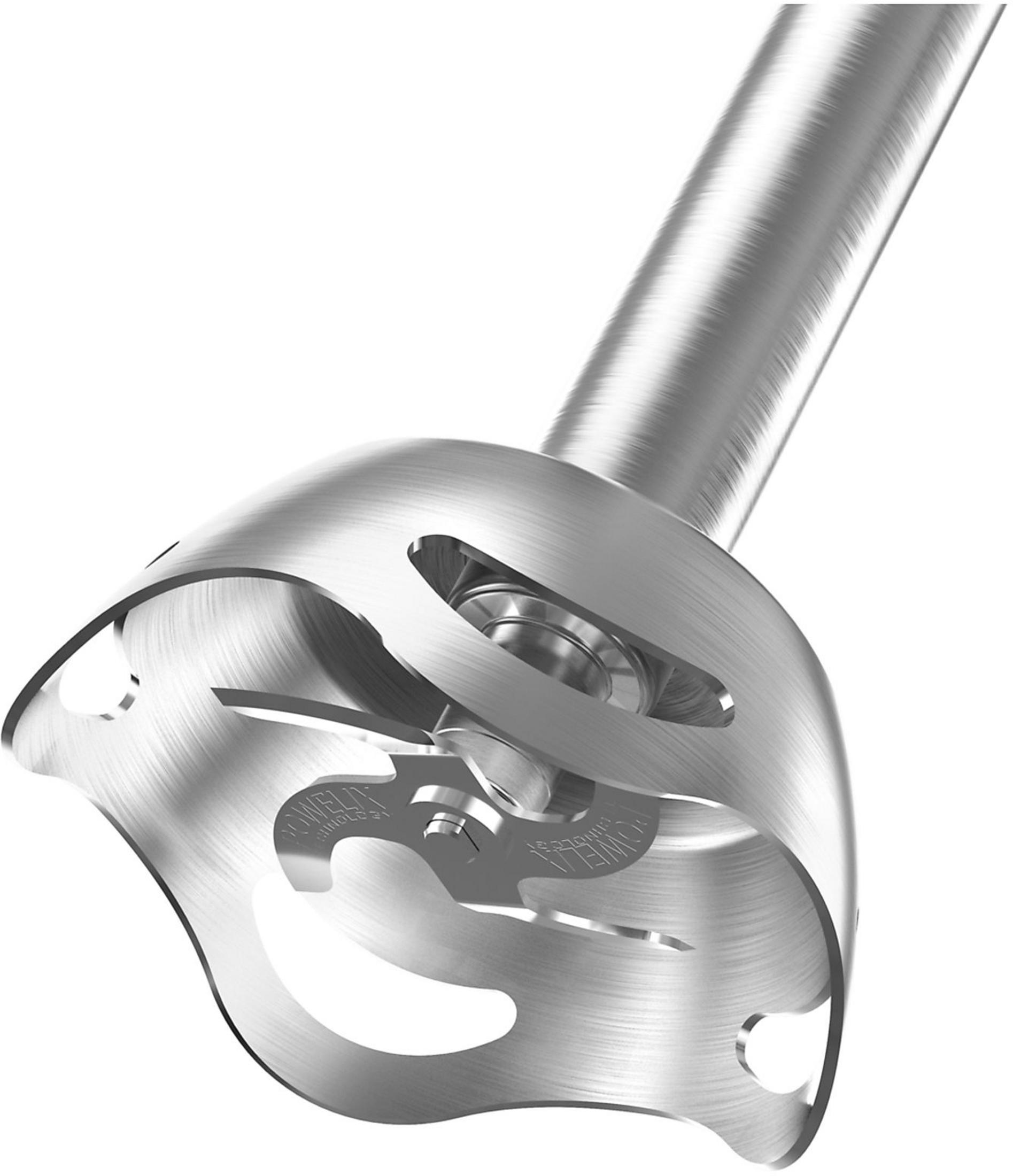 Zbliżenie na zespół ostrzy blendera ręcznego ze stali nierdzewnej.