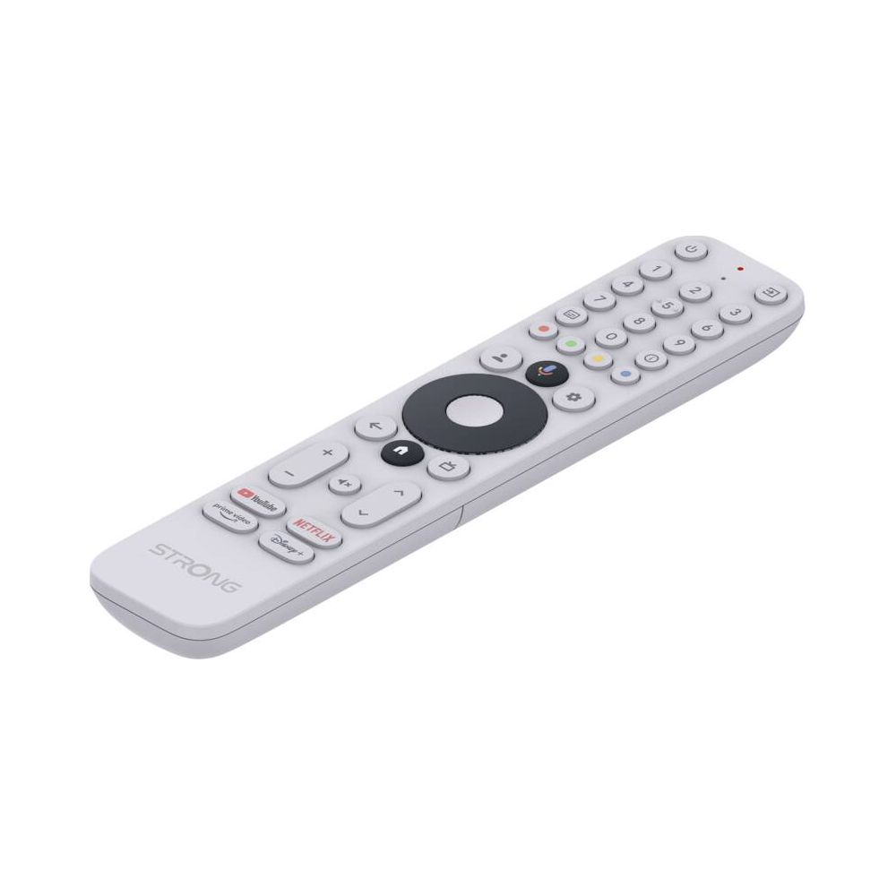Un telecomando bianco con pulsanti per YouTube, Netflix e Disney+.
