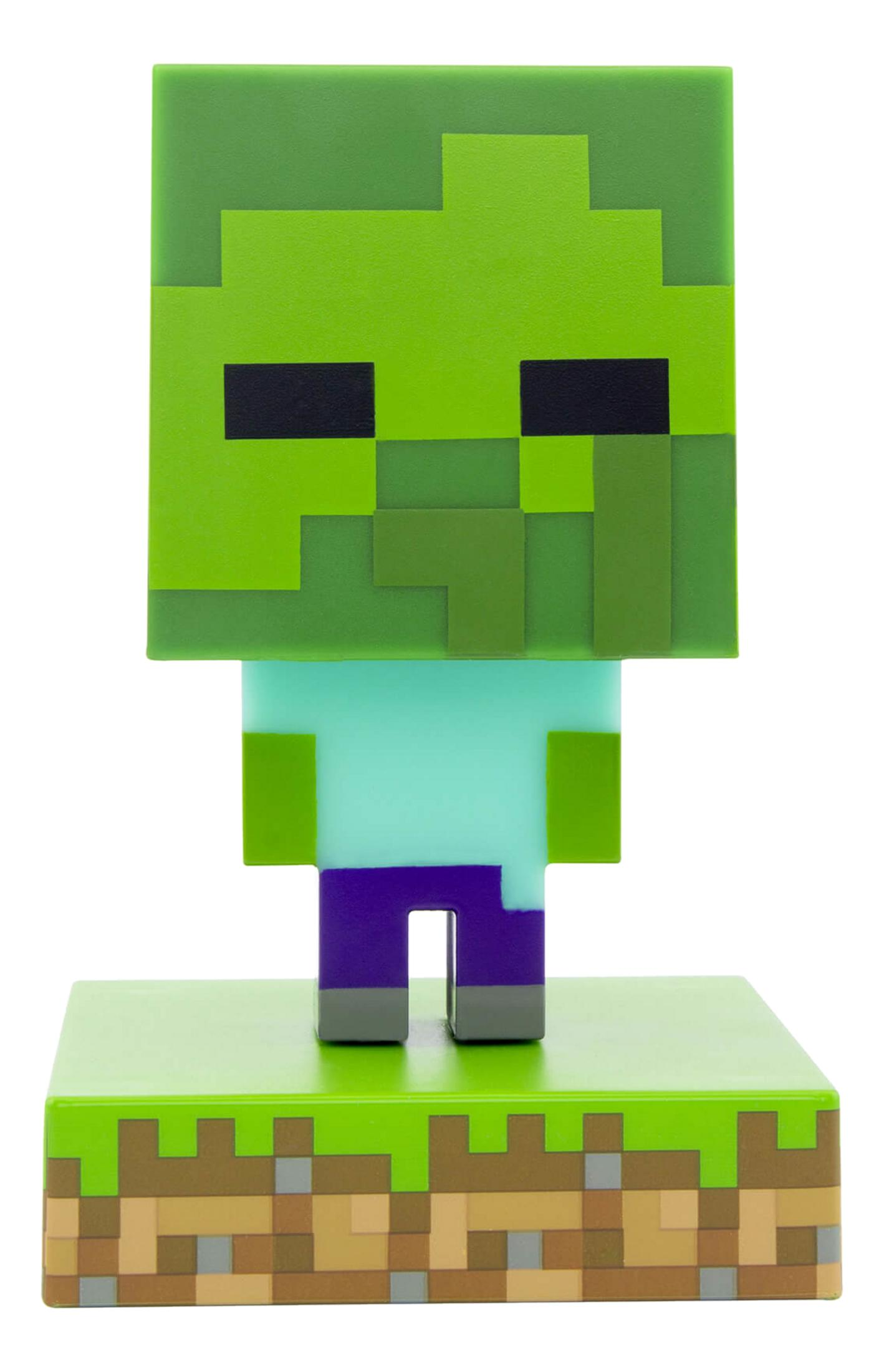 Ein Minecraft-Zombie-Display mit grünem Kopf und hellblauem Körper.