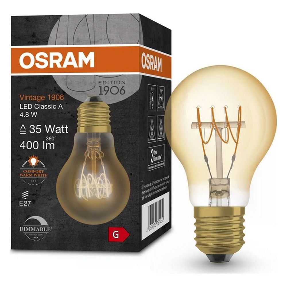 Żarówka LED OSRAM Vintage 1906, 4.8W, ciepła biel, ściemniana, gwint E27.