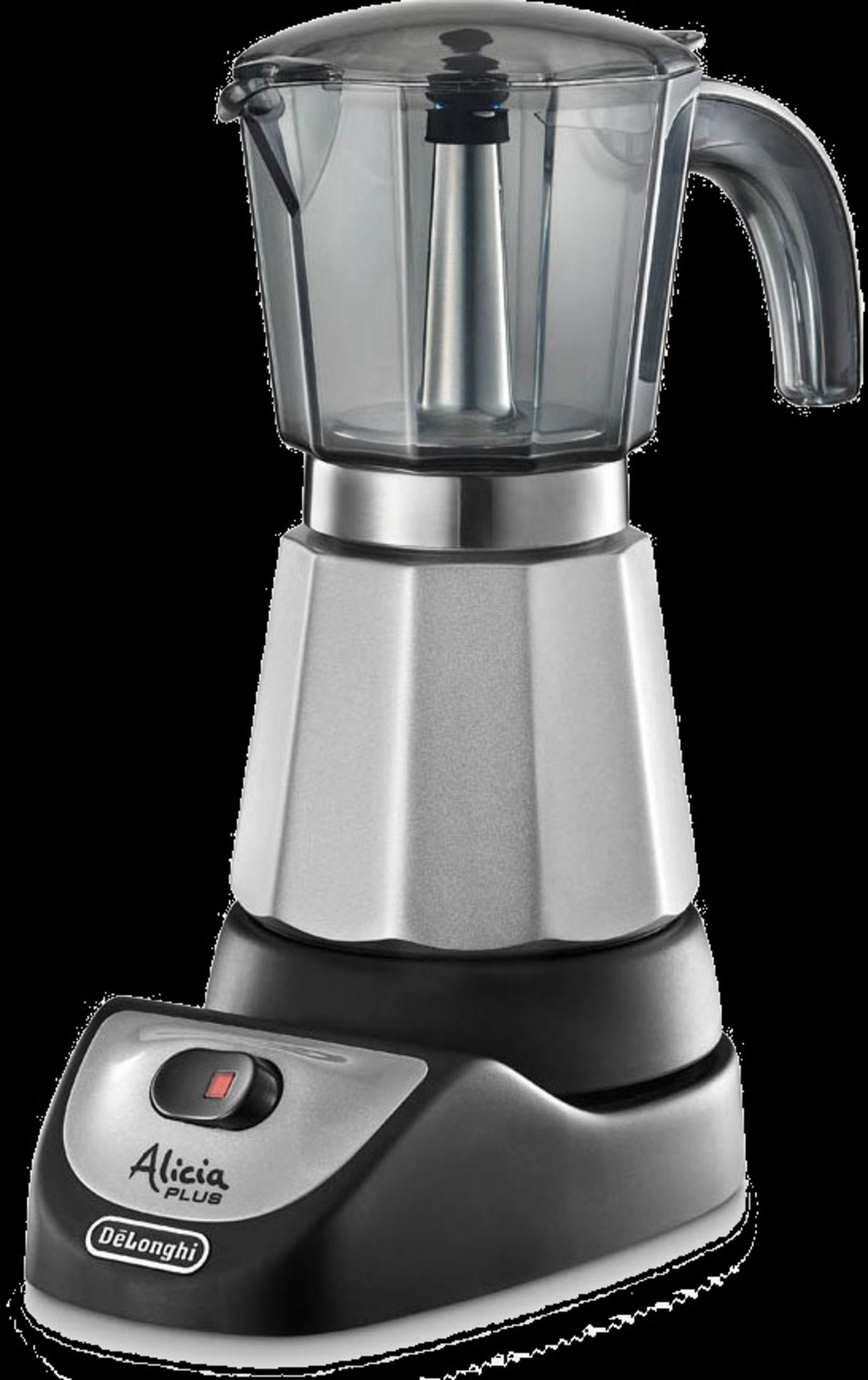 Srebrno-czarna kawiarka z przezroczystą górną częścią.