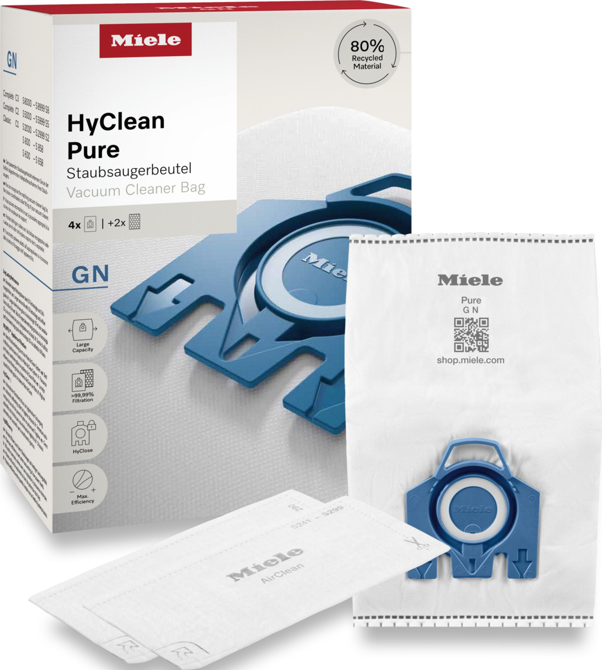 Miele HyClean Pure Staubsaugerbeutel 4x + 2x, 80% recyceltes Material.