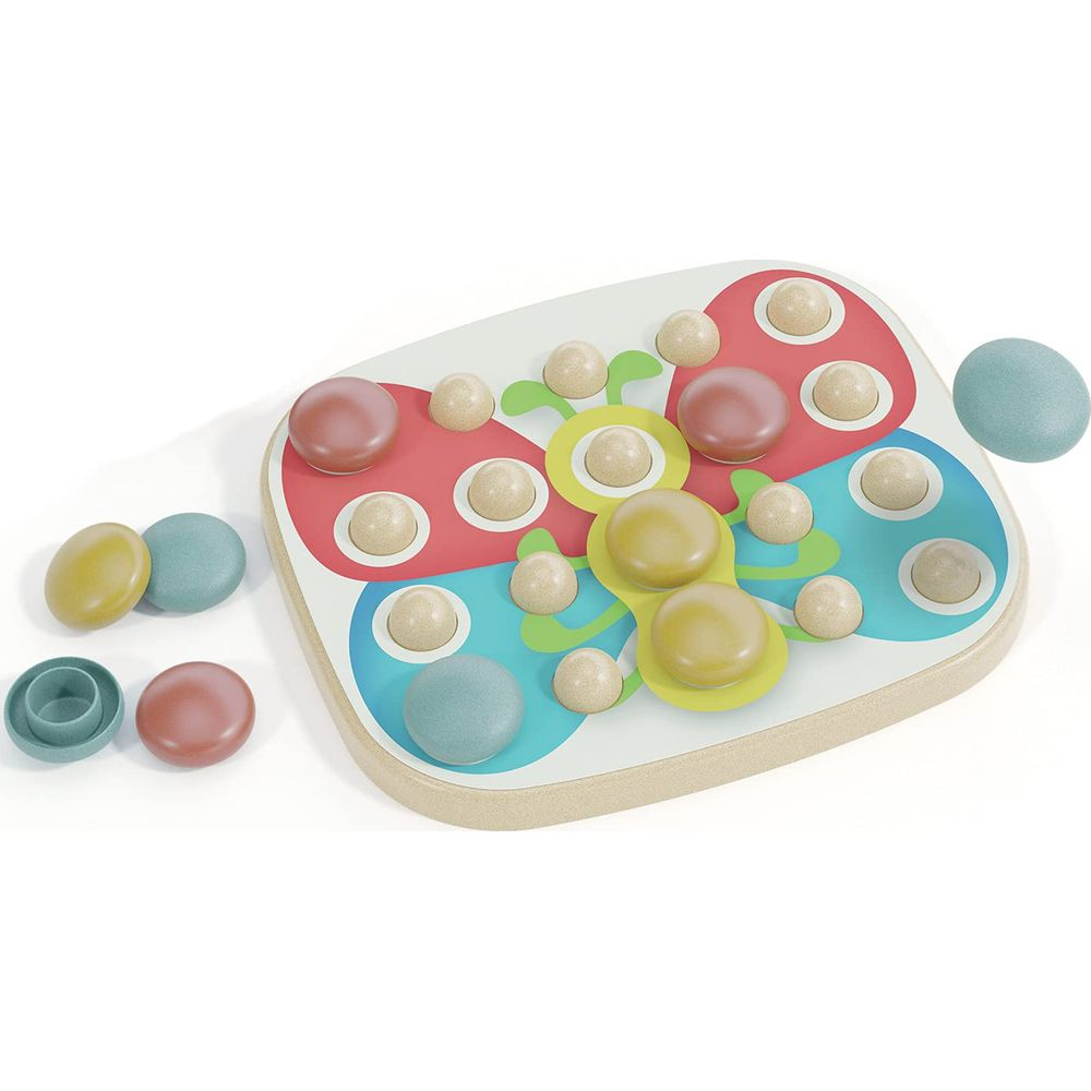 Bunte Kleinkind-Sortierspielzeug mit Kreisen in Rot, Blau und Gelb.