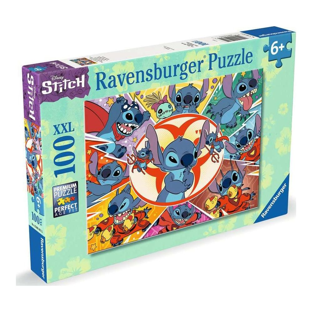 Puzzle Ravensburger Stitch, 100 elementów, z wieloma obrazkami Stitcha.
