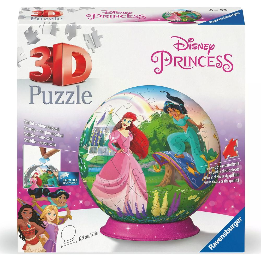 Puzzle 3D z księżniczkami Disneya Ariel i Jasmine na kuli.