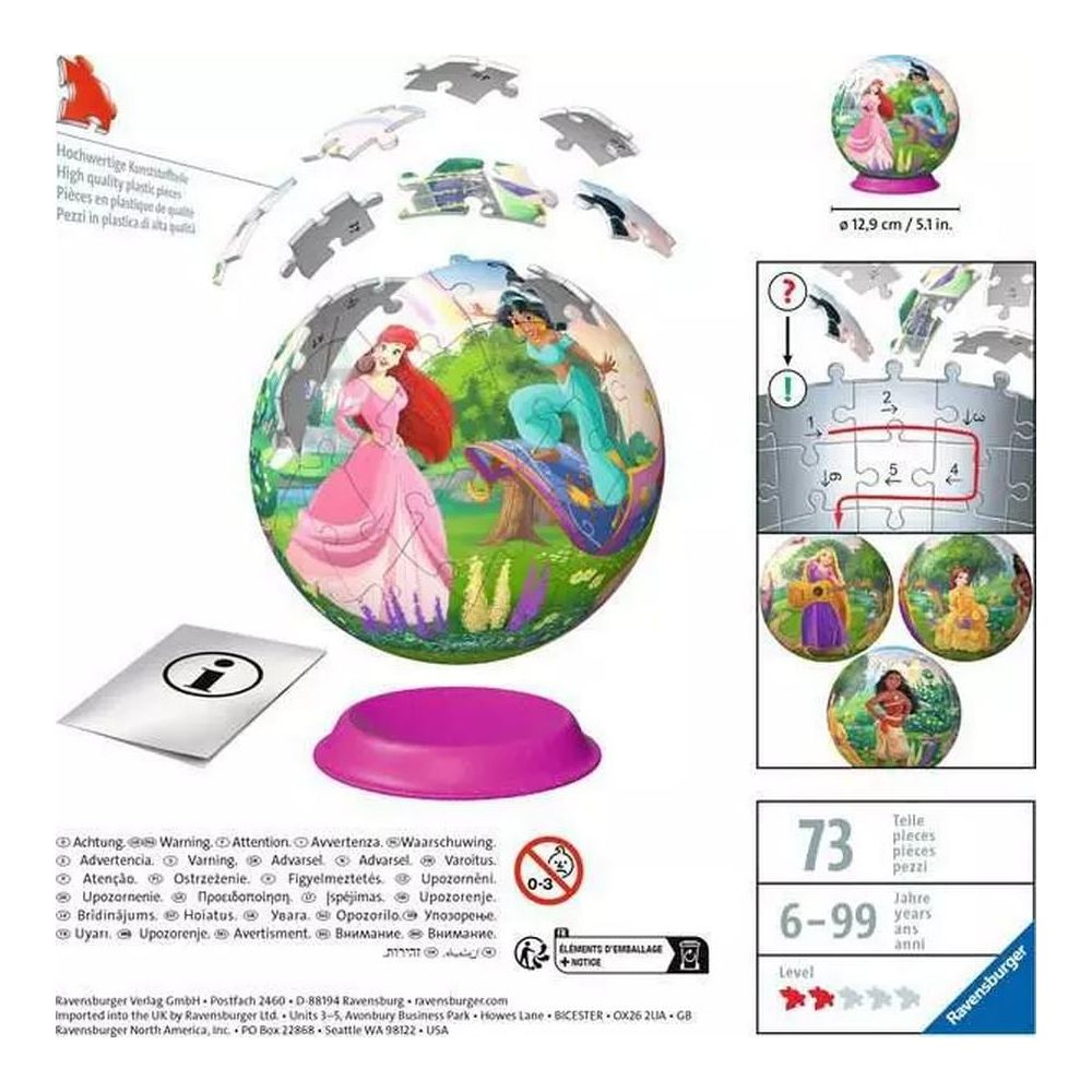 Puzzle Ravensburger z księżniczkami Ariel i Jasmin, 73 elementy, wiek 6-99 lat.