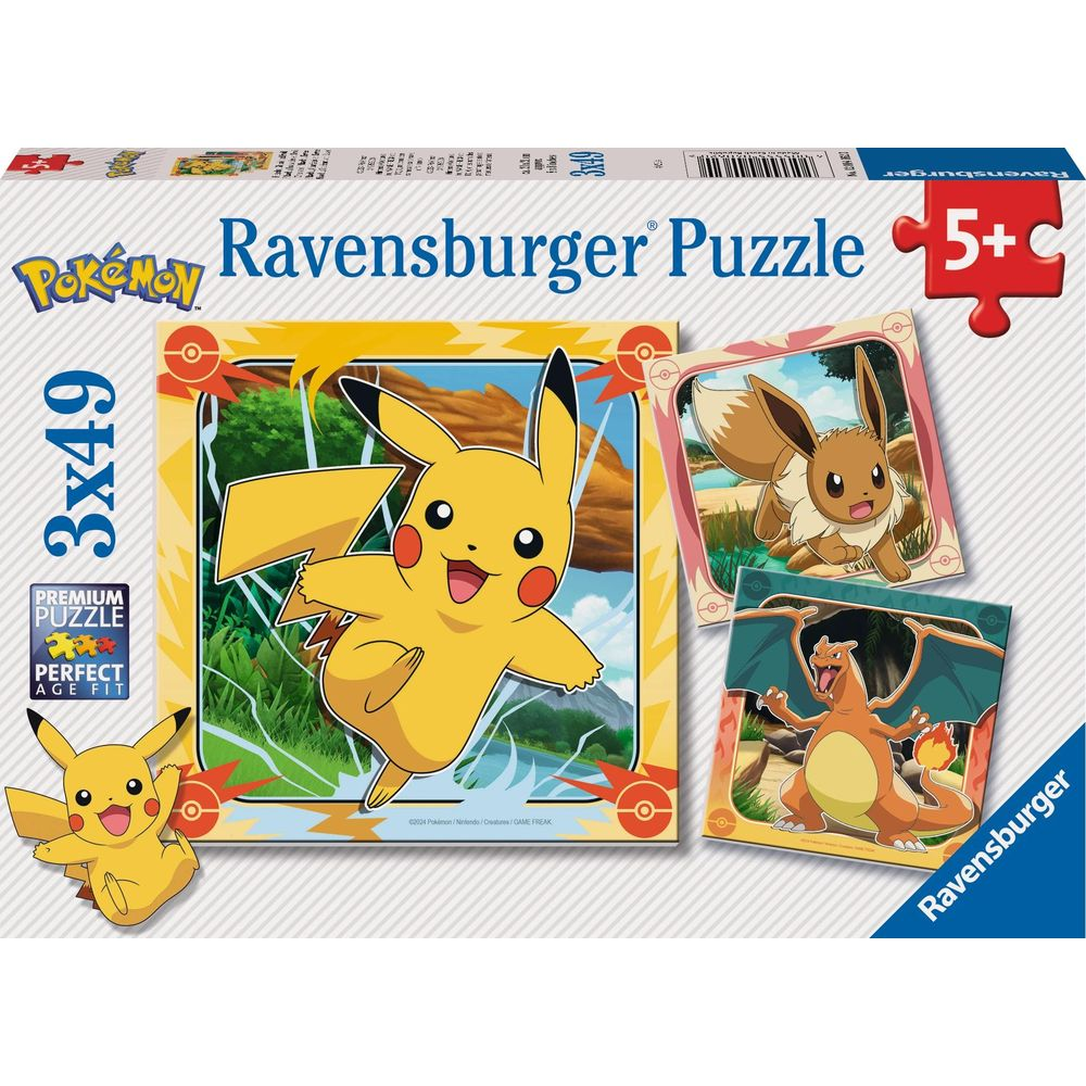 Ravensburger Pokémon Puzzle: Pikachu, Eevee, and Charizard on box.