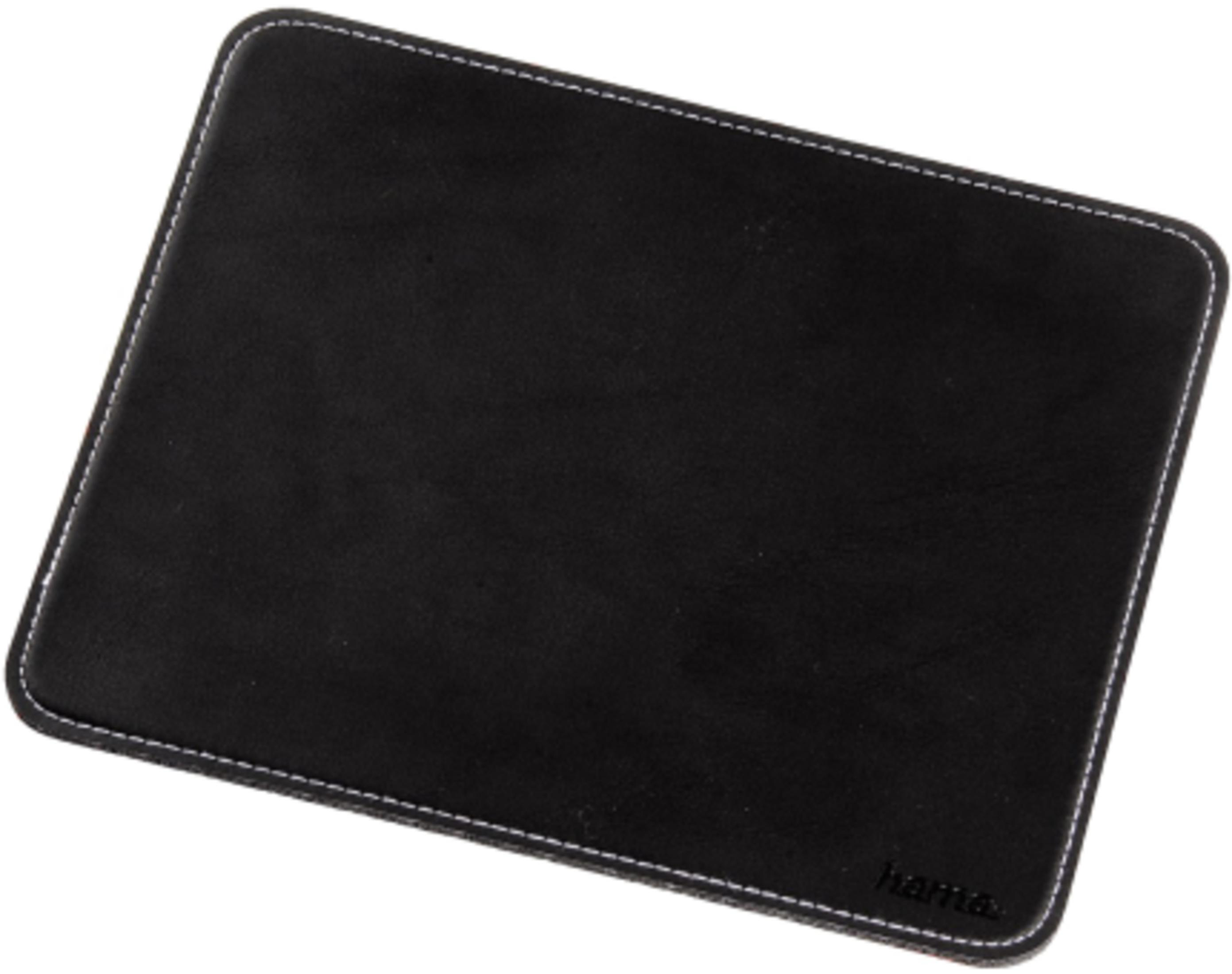 Schwarzes Mauspad mit weißen Nähten und dem Hama-Logo.