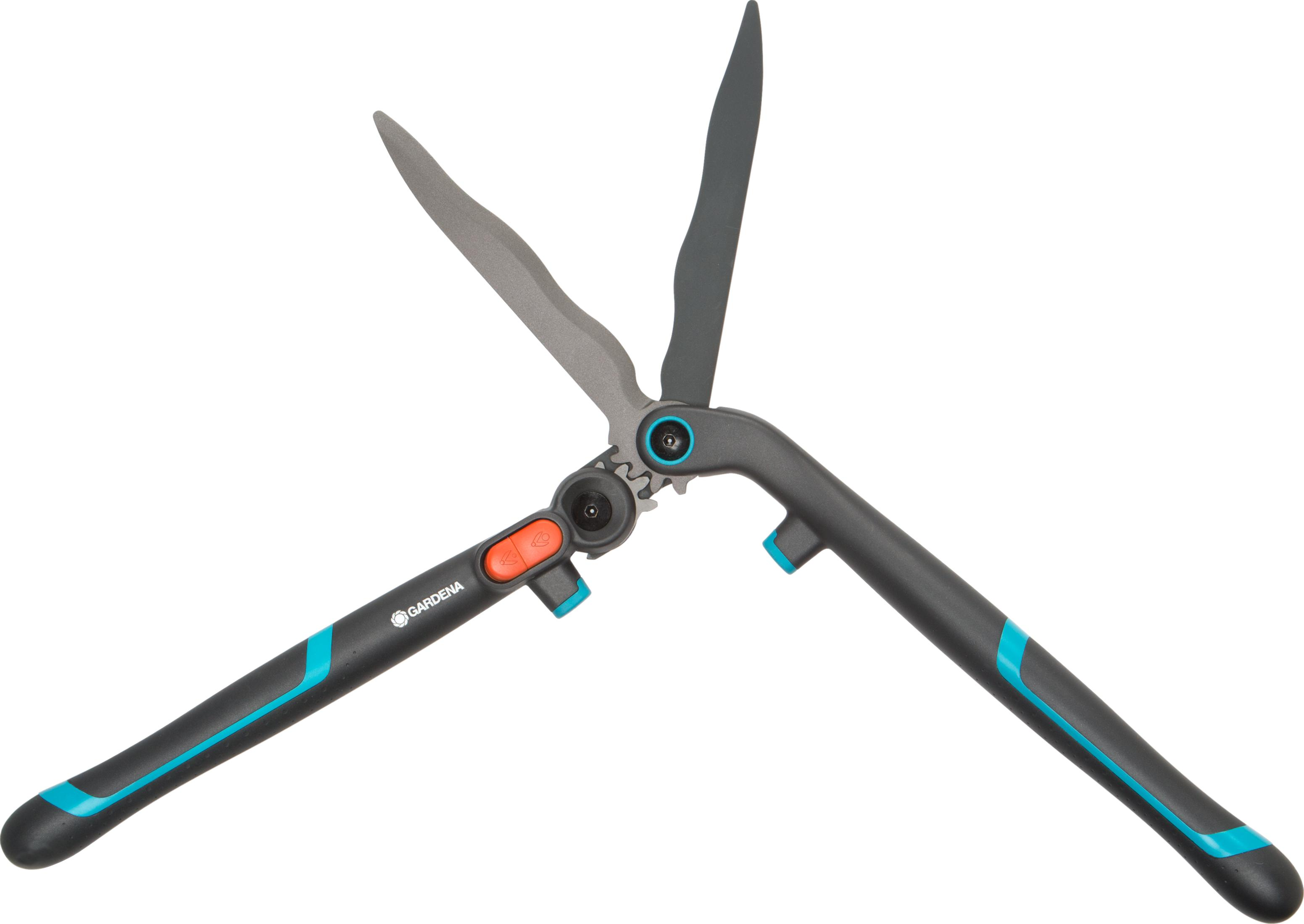 Nożyce ogrodowe z czarnymi rączkami i niebieskimi akcentami.