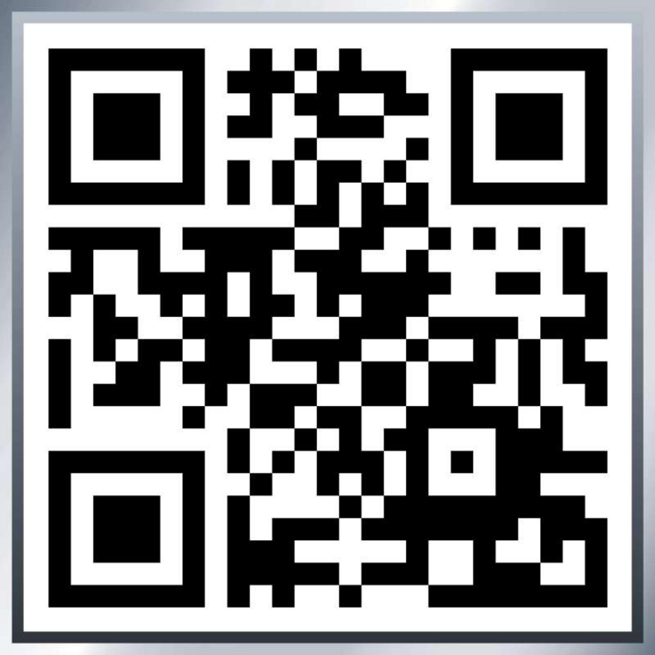 Ein QR-Code mit schwarzen Quadraten auf weißem Hintergrund.