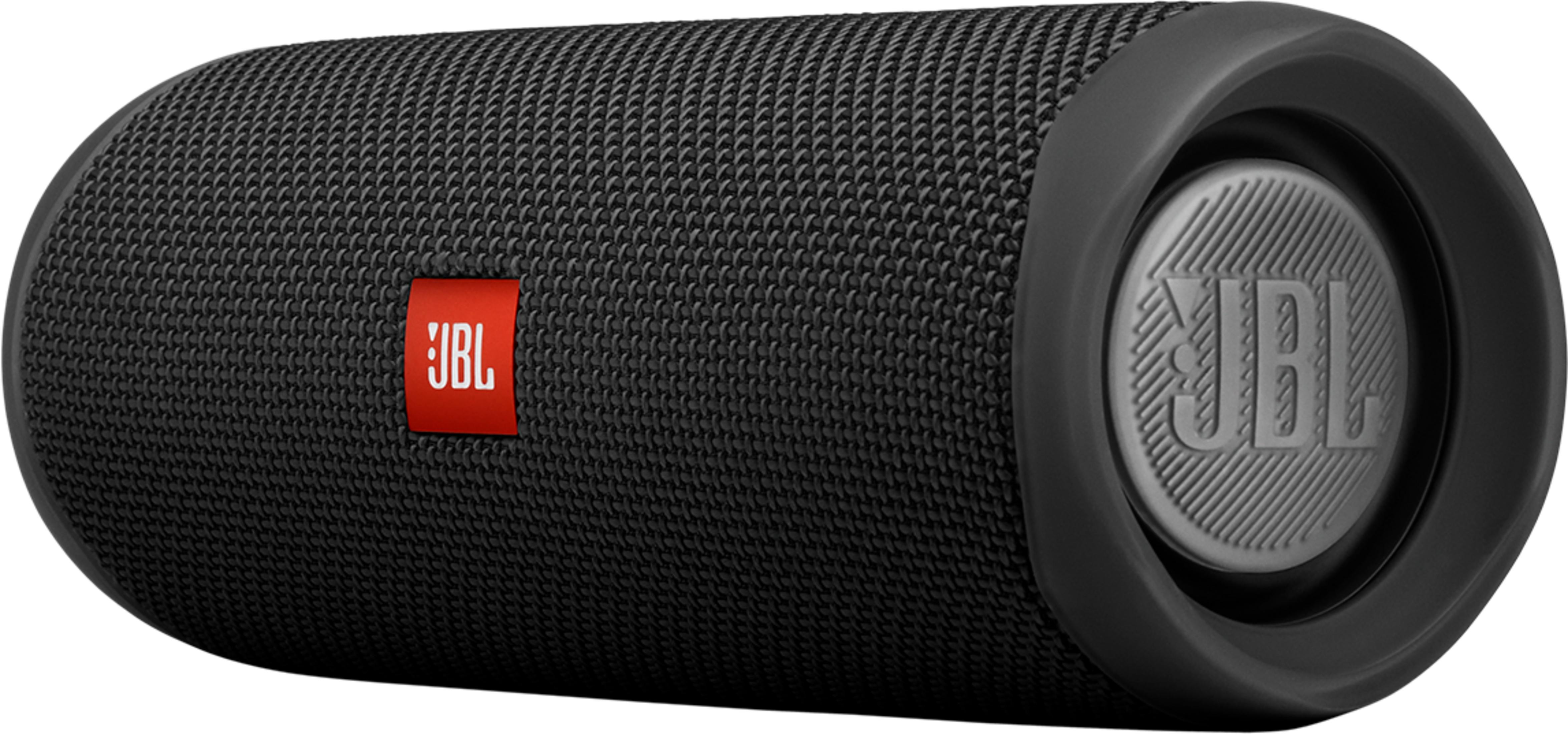 Schwarzer JBL Lautsprecher mit rotem Logo auf der linken Seite.