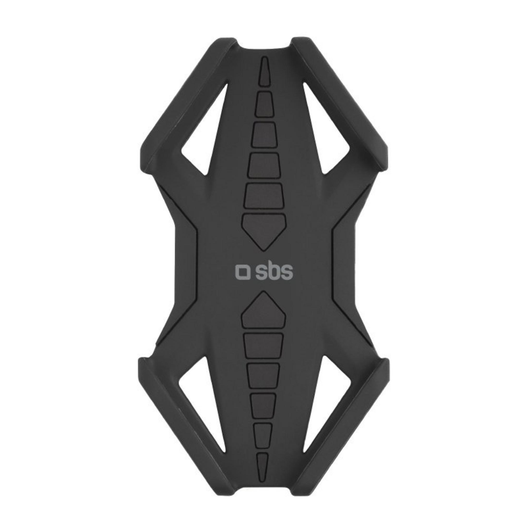 Porta telefono nero con logo SBS, forma di ragnatela.