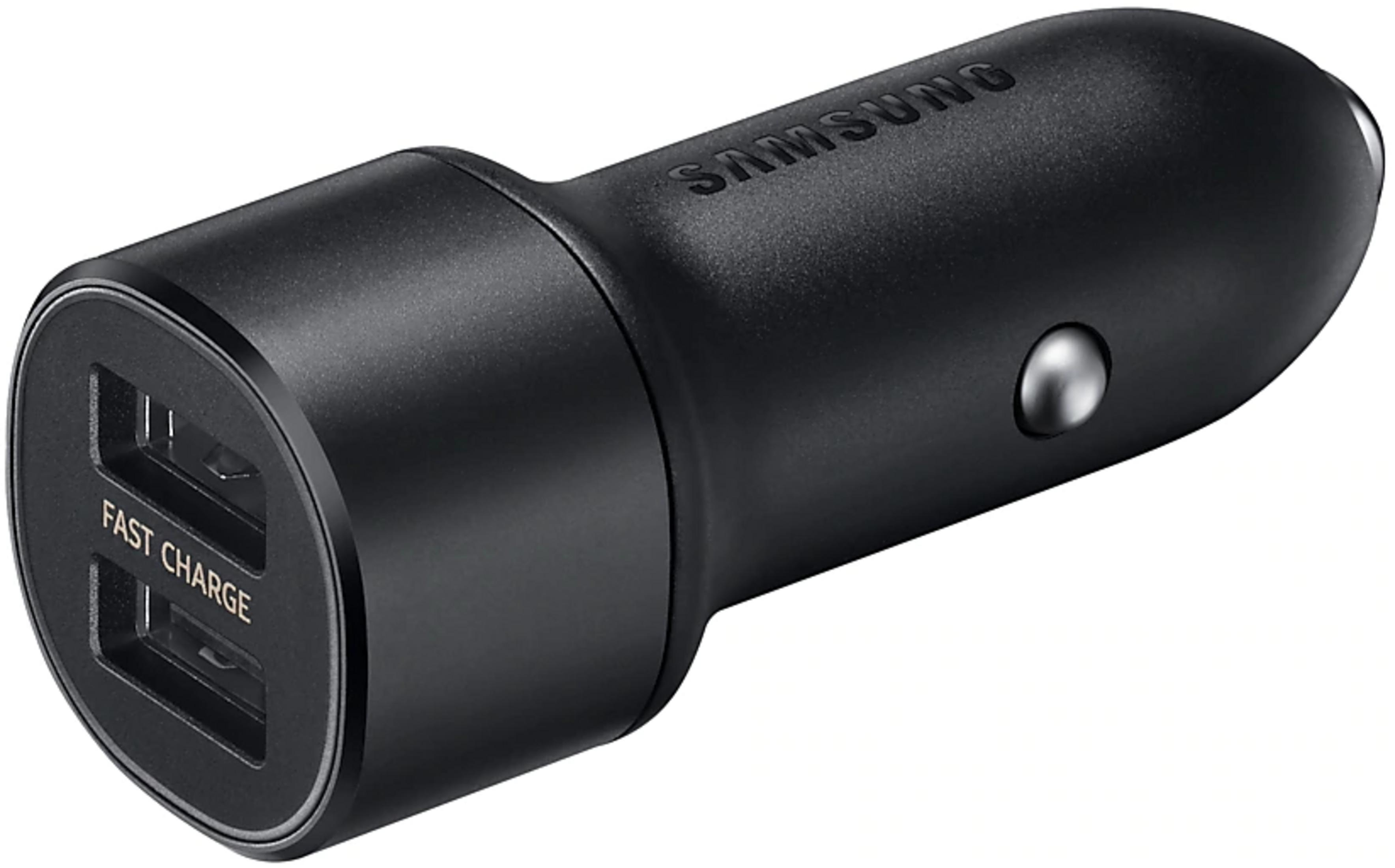 Adaptador de cargador de coche Samsung negro con dos puertos USB "Fast Charge".