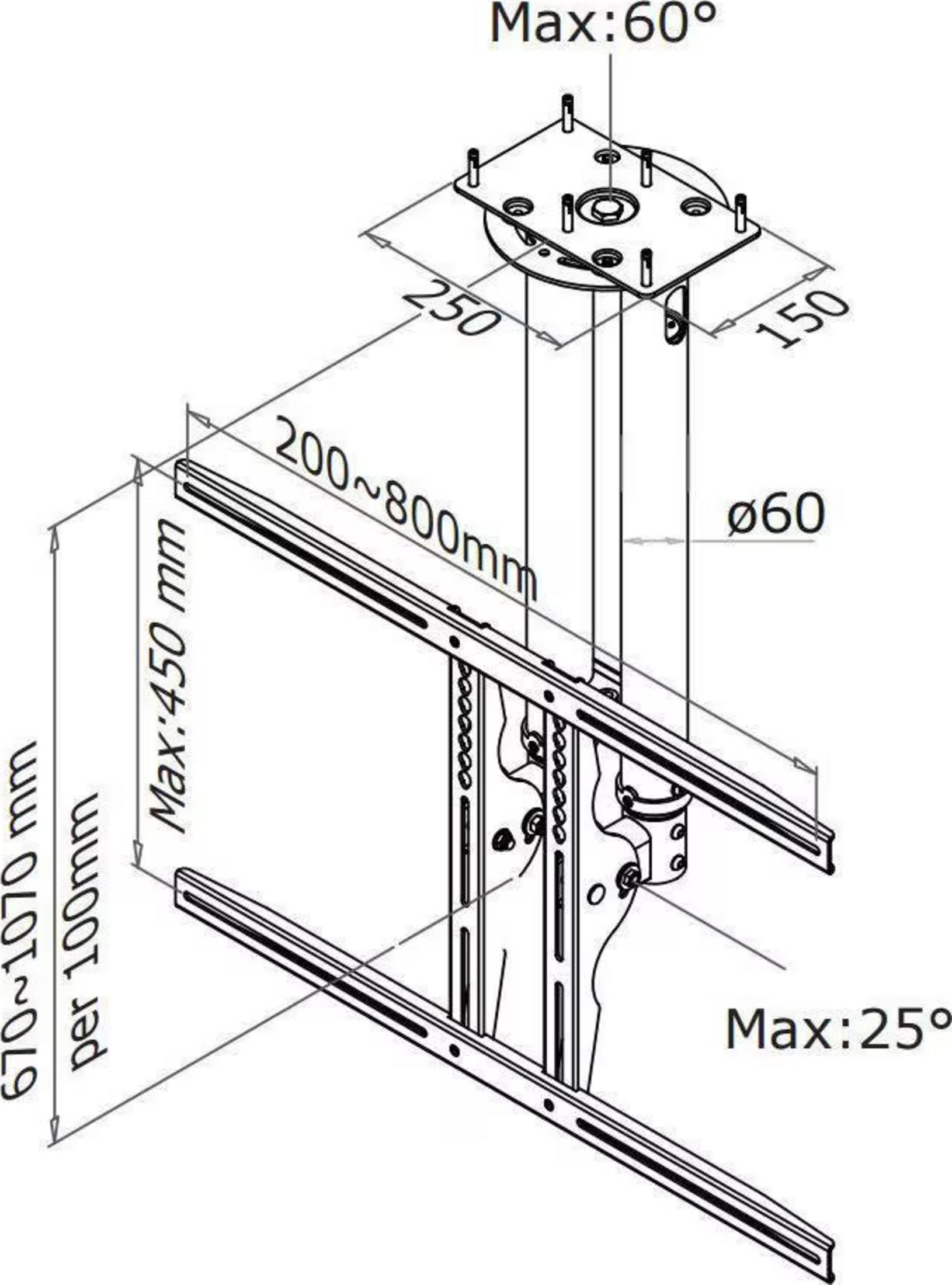 Technical drawing of a ceiling mount with dimensions and angles.