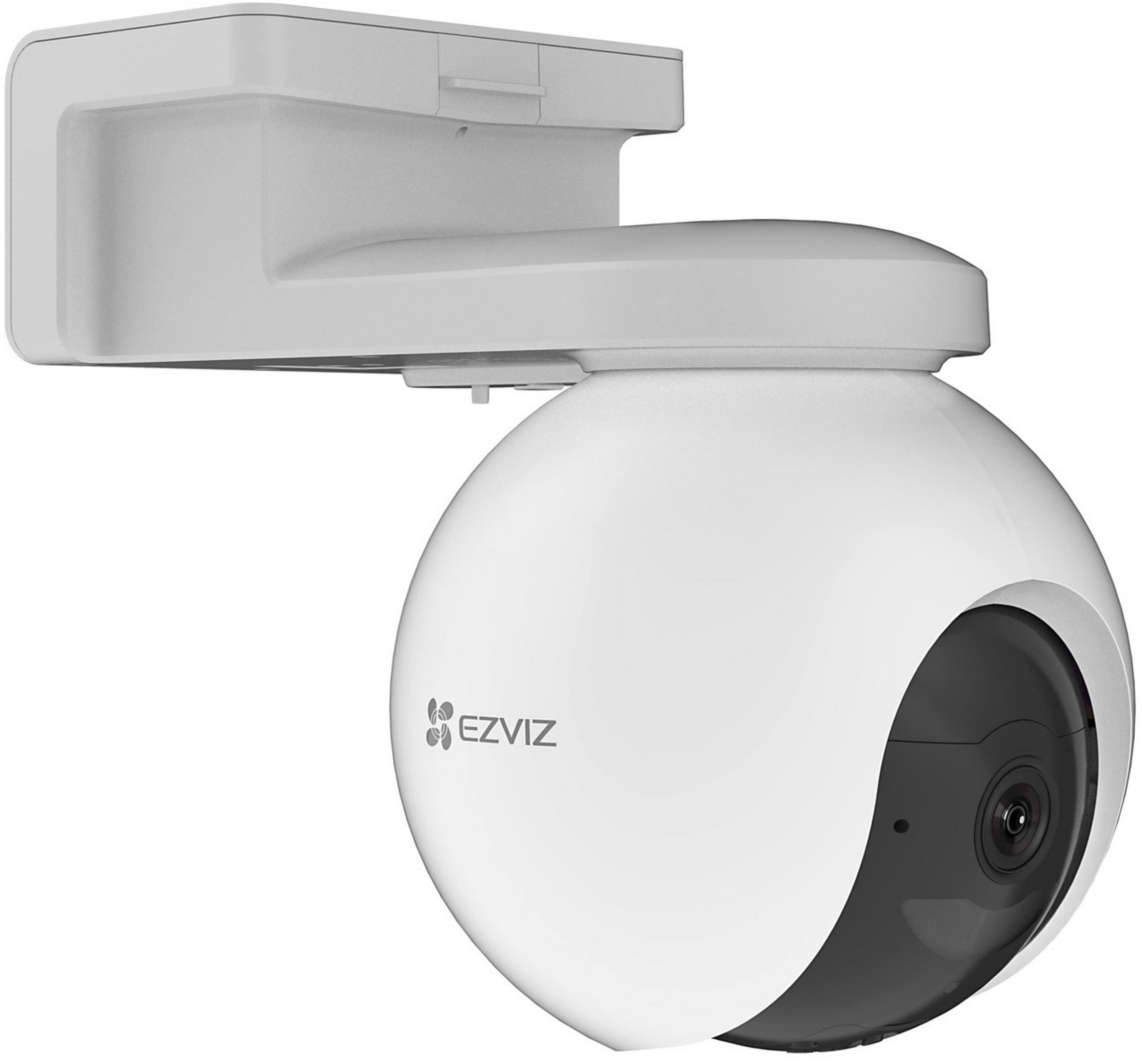 Biała kamera bezpieczeństwa z czarnym obiektywem na uchwycie.