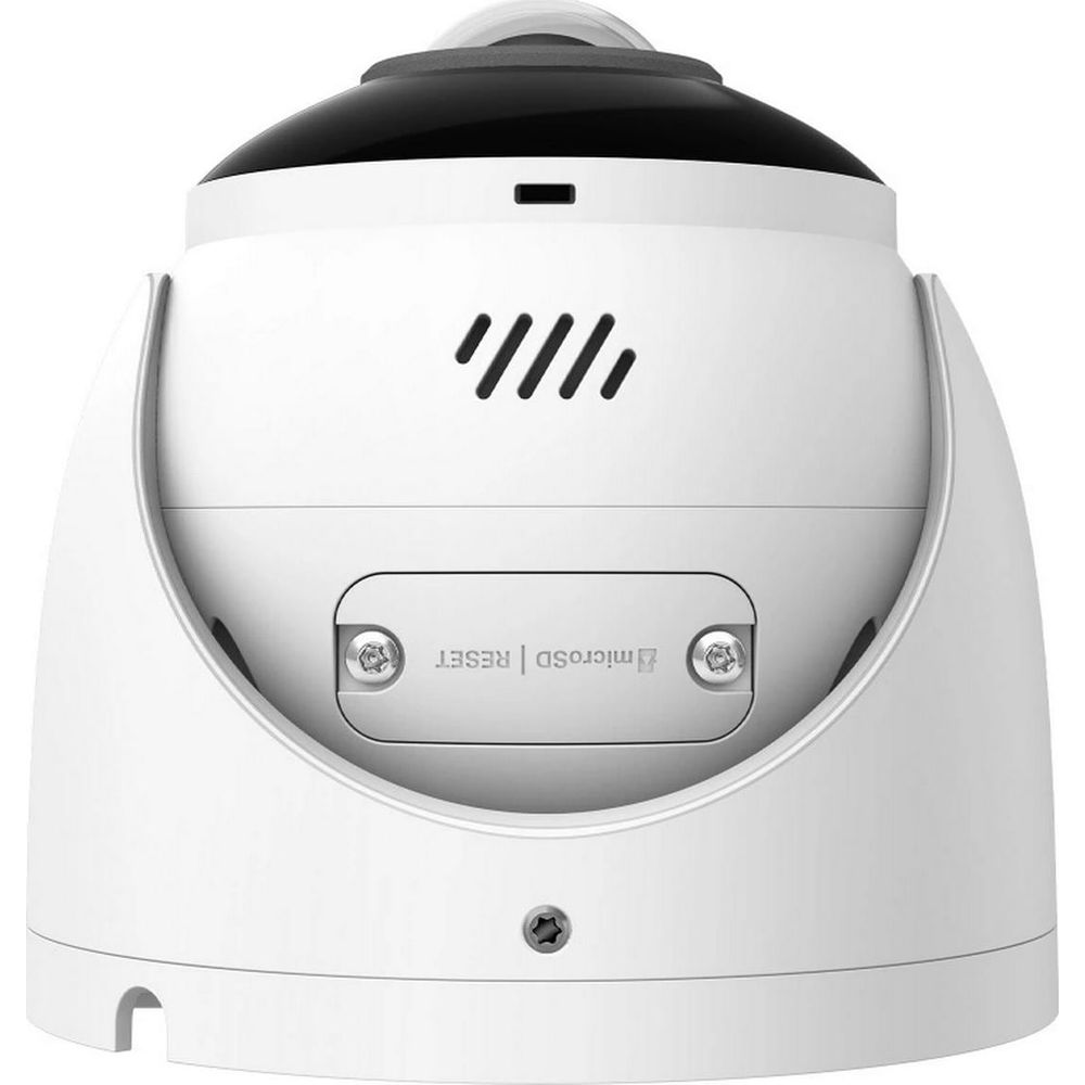 Biała kamera bezpieczeństwa z gniazdem micro SD i reset. Kratki wentylacyjne u góry.